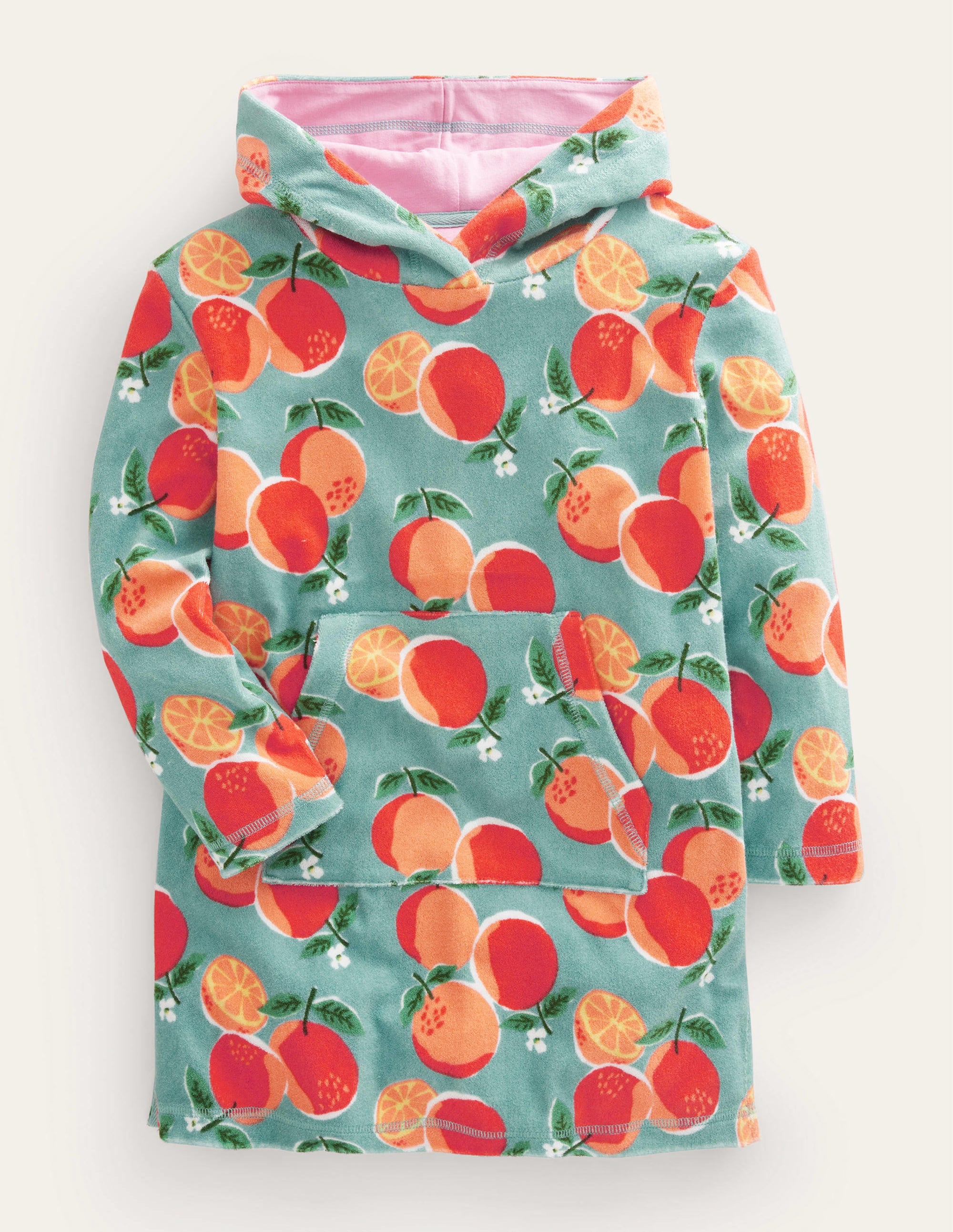 Pattern Towelling Beach Dress-Aqua Blue Oranges - Image 1