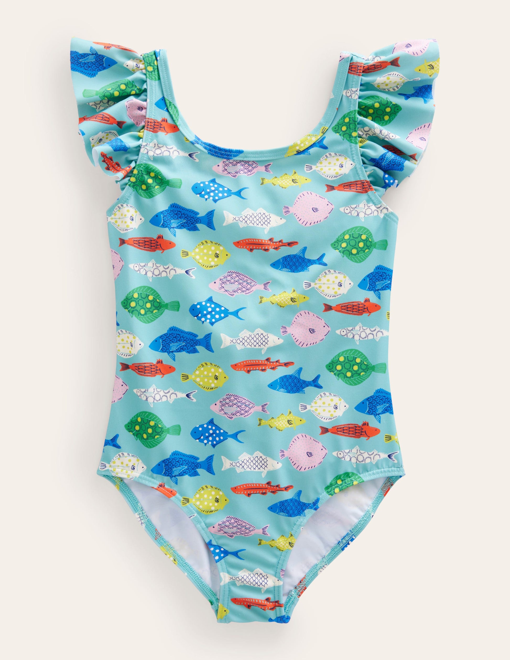 Flutter Sleeve Swimsuit-Aqua Sea Multi Fish-1