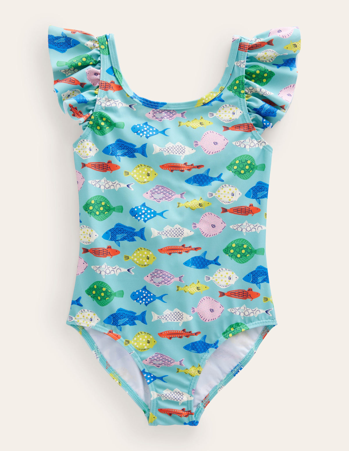 Flutter Sleeve Swimsuit-Aqua Sea Multi Fish - Image 1
