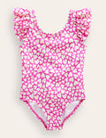 Flutter Sleeve Swimsuit-Ivory, Shocking Pink Hearts