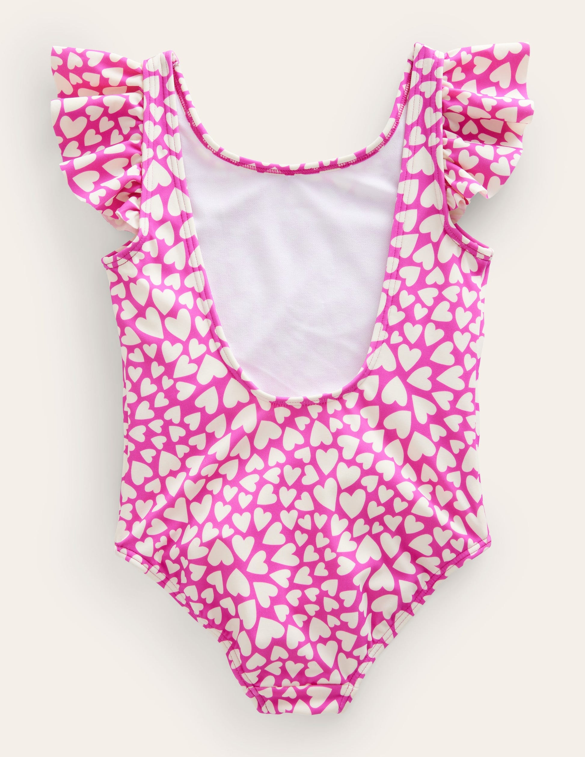 Flutter Sleeve Swimsuit-Ivory, Shocking Pink Hearts-2