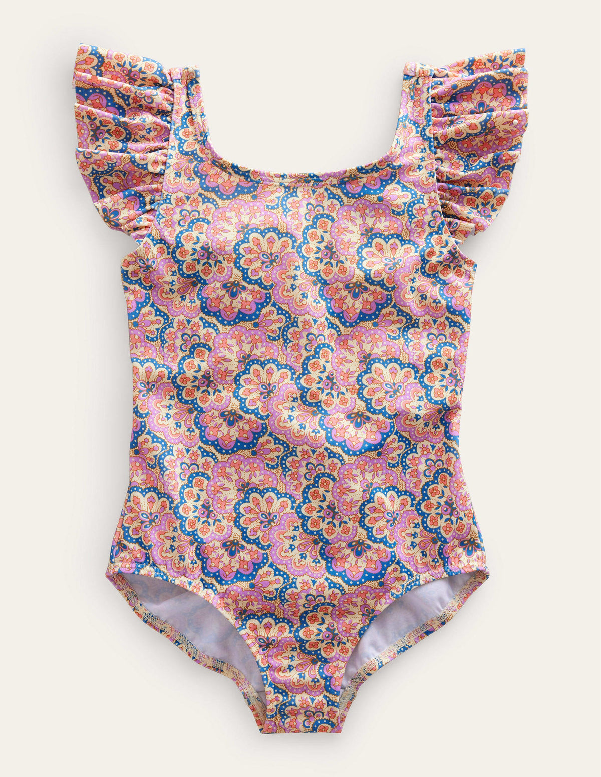 Flutter Sleeve Swimsuit-Lupin Peach Sorbet Paisley - Image 1