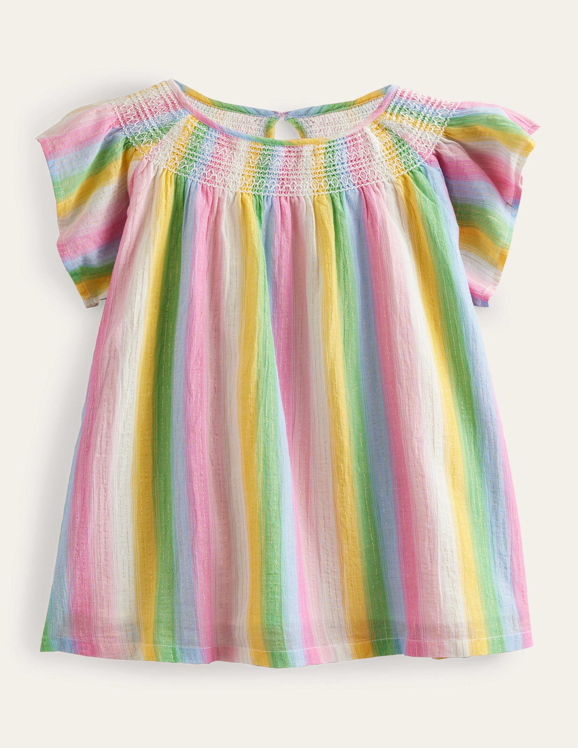 Woven Smocked Top-Rainbow Gradient Stripe-1