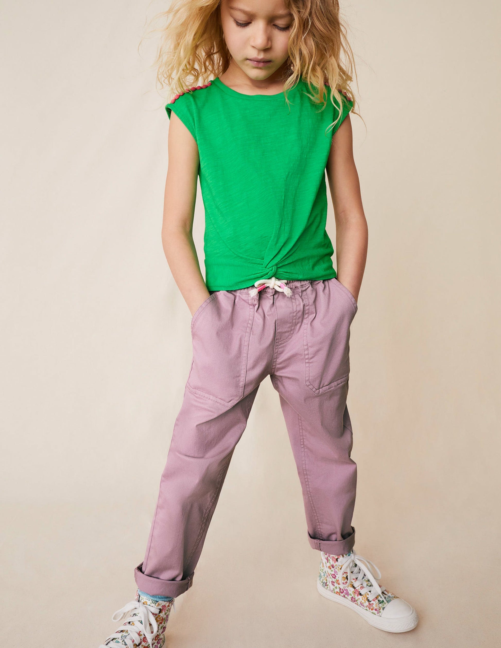 Pull-On Twill Trousers-Soft Bluebell-4