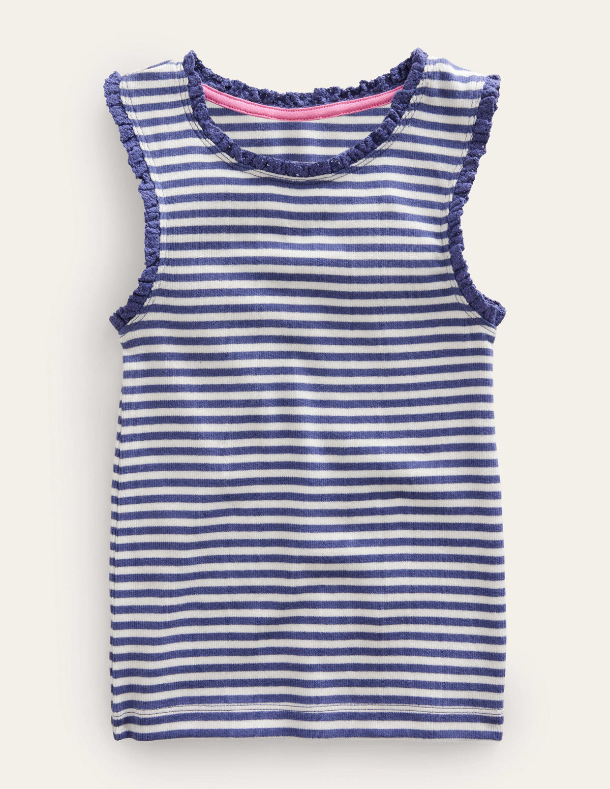 Ribbed Lace Trim Vest-Ivory/Starboard Blue-1