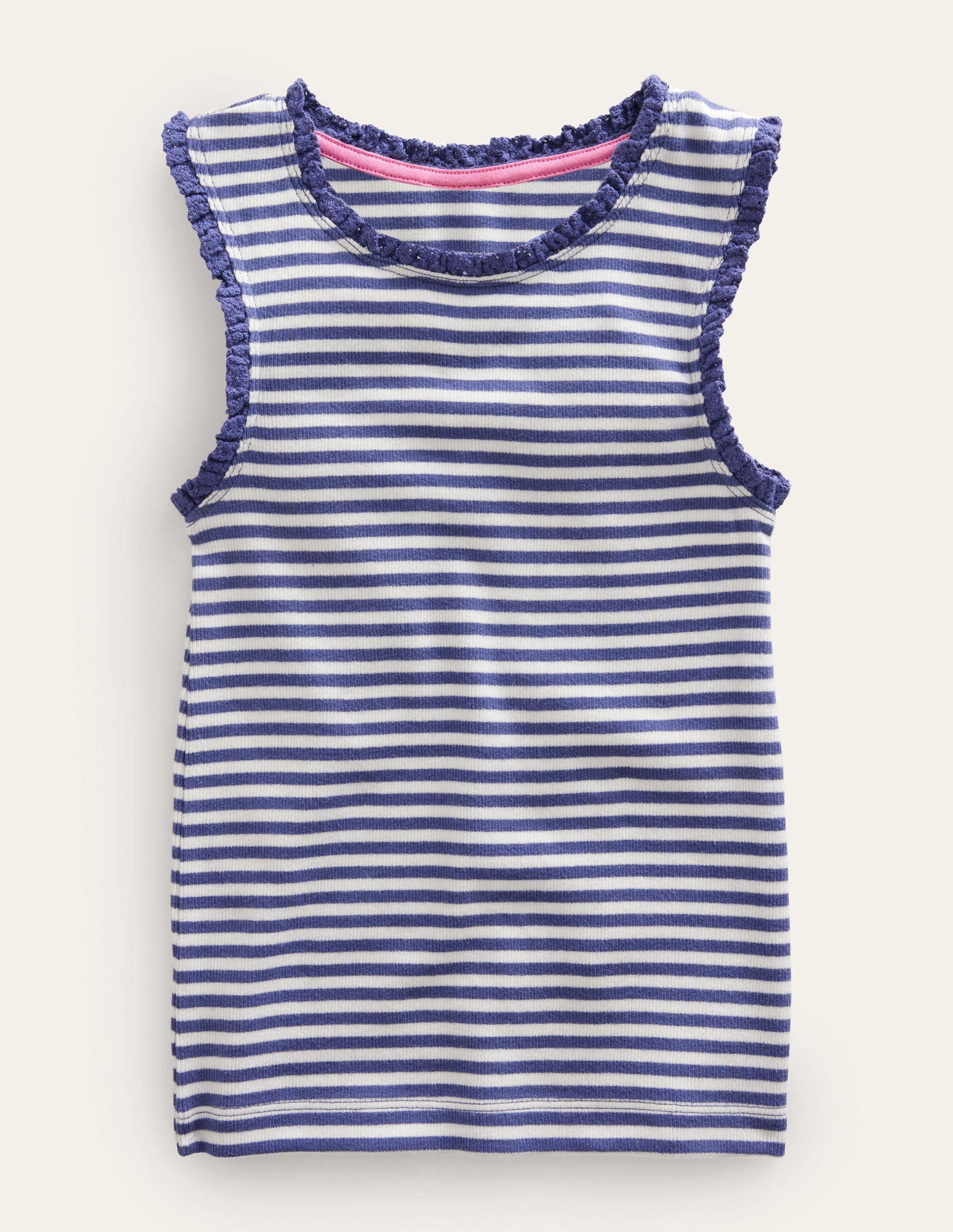 Ribbed Lace Trim Vest-Ivory/Starboard Blue - Image 1