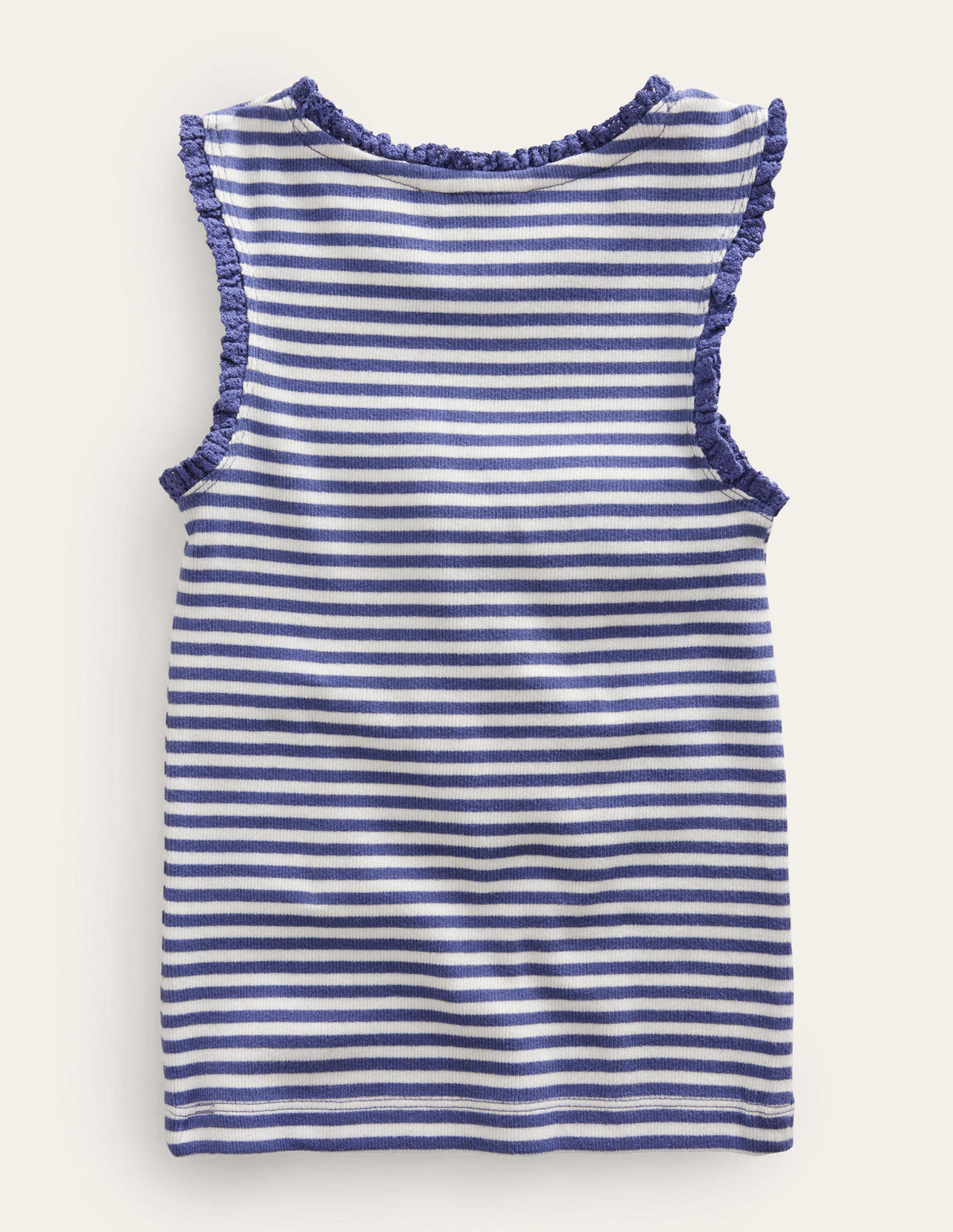 Ribbed Lace Trim Vest-Ivory/Starboard Blue-2