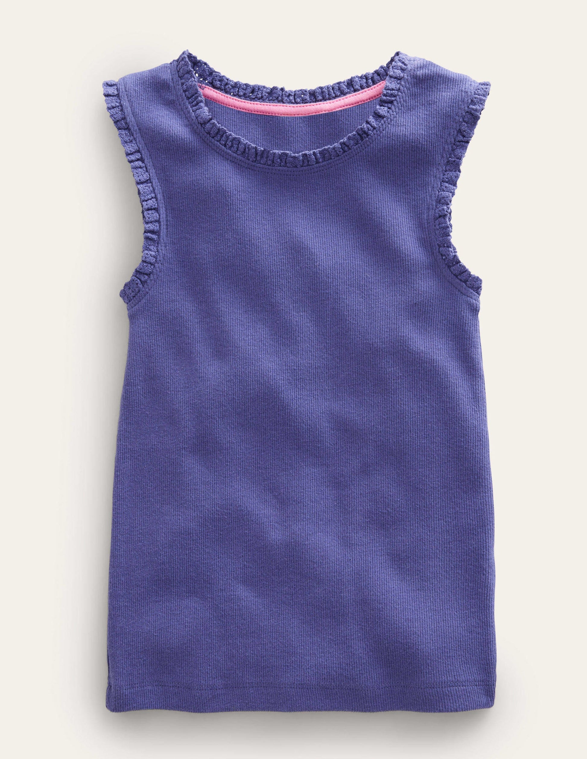 Ribbed Lace Trim Vest-Soft Starboard Blue-1