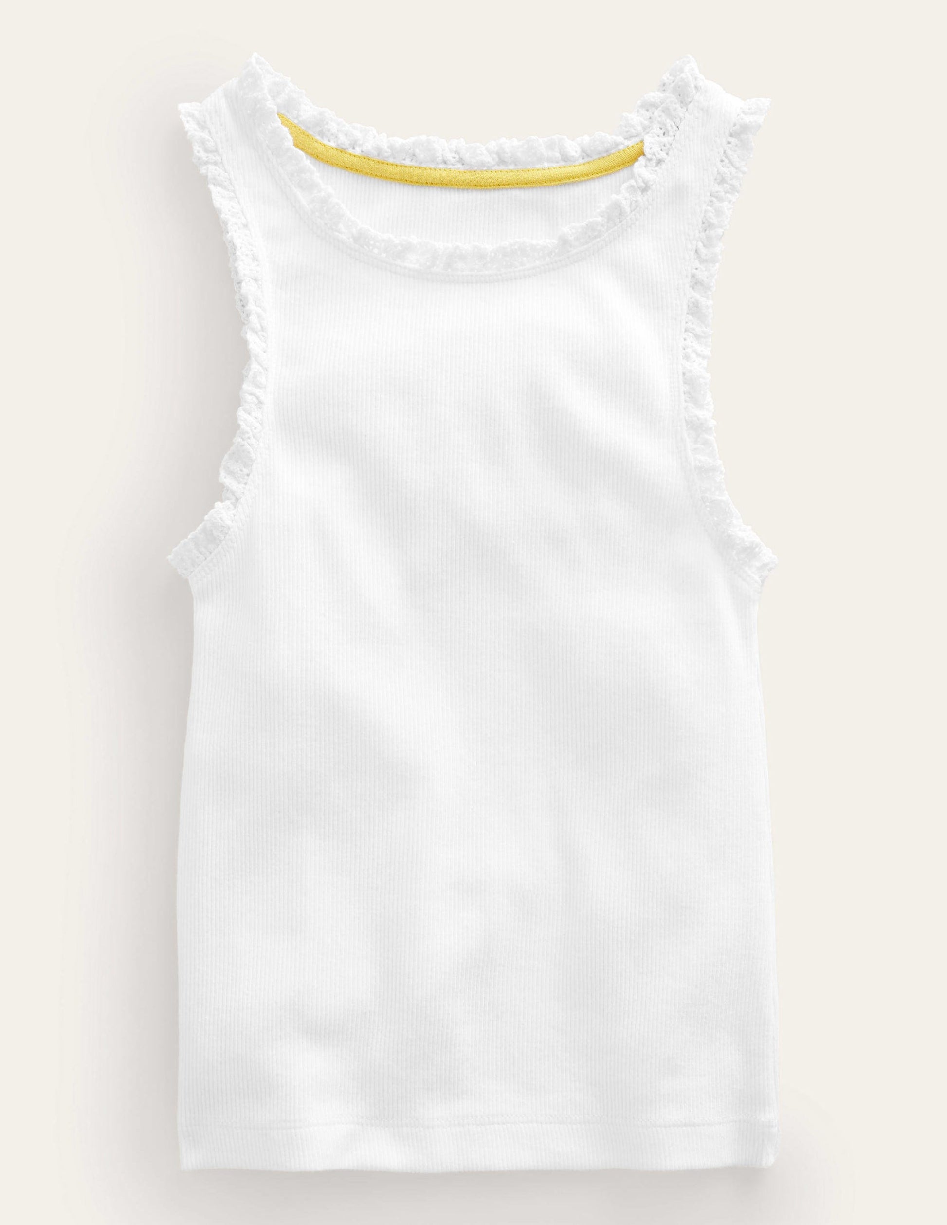 Ribbed Lace Trim Vest-White-1