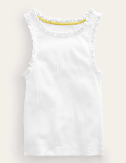 Ribbed Lace Trim Vest-White-1