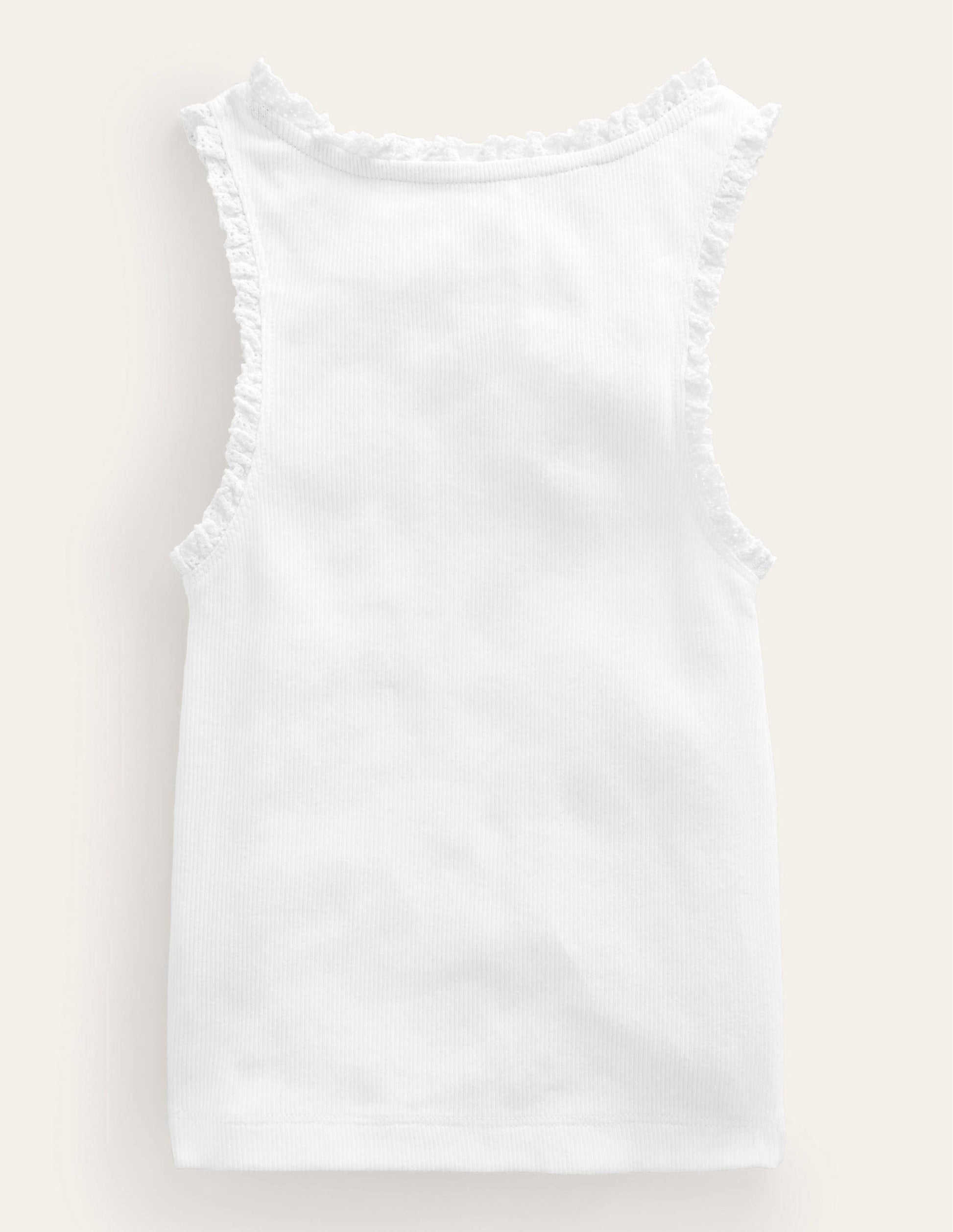 Ribbed Lace Trim Vest-White-2