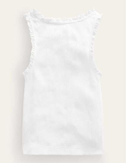 Ribbed Lace Trim Vest-White-2
