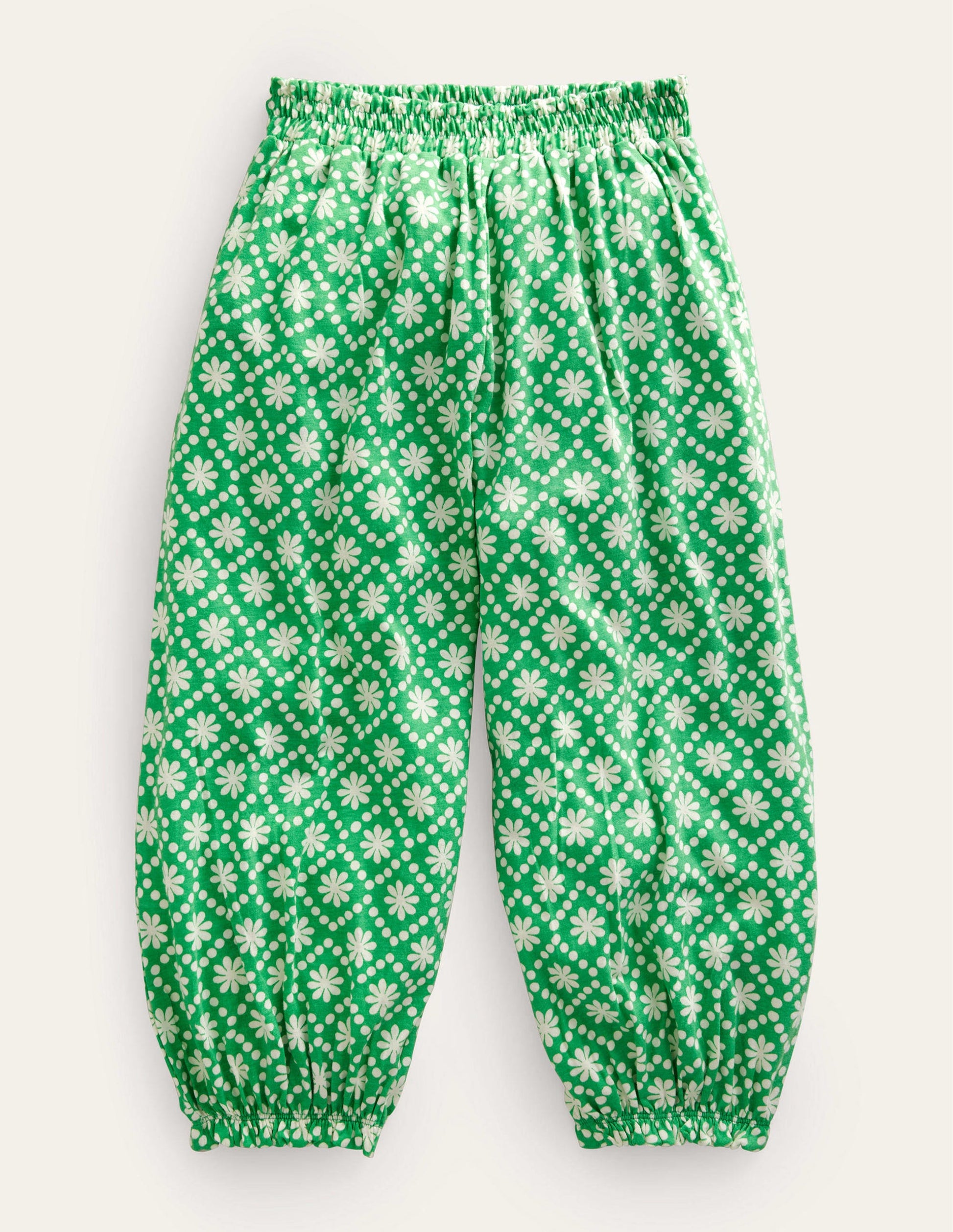 Jersey Harem Trousers-School Green Daisies-1