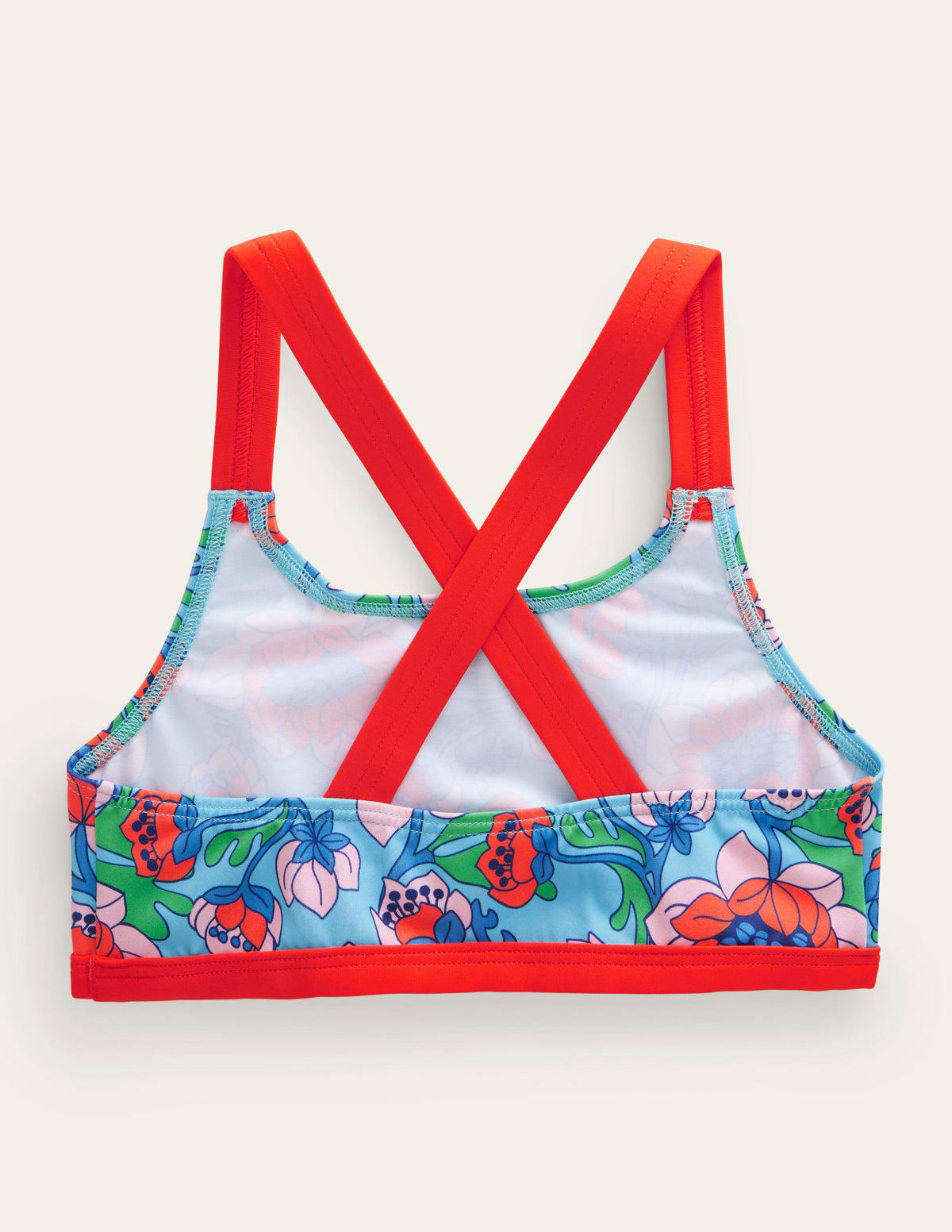 Cross Back Bikini Top-Red Poppy Spring Time Floral - Image 2