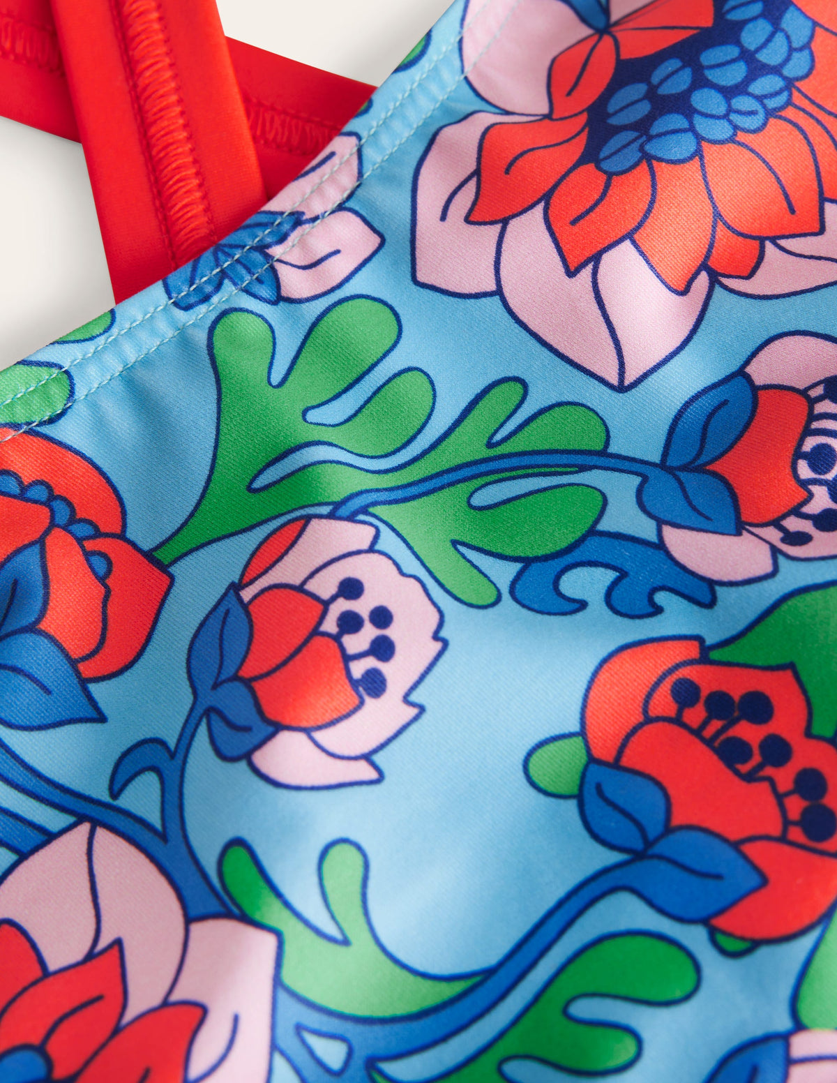 Cross Back Bikini Top-Red Poppy Spring Time Floral - Image 3