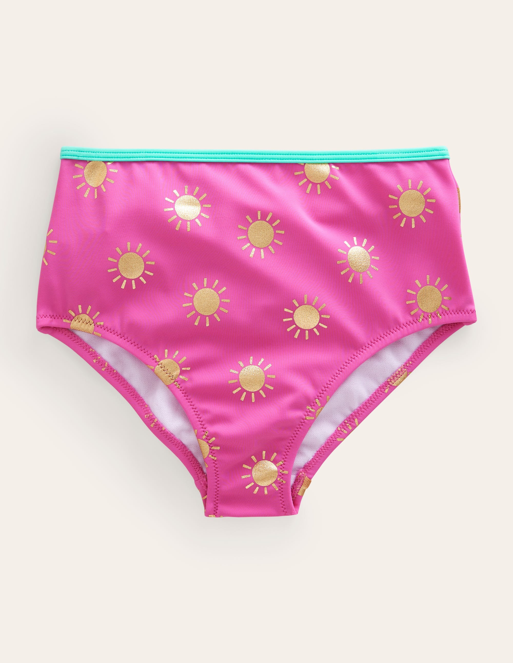 High Waisted Bikini Bottoms-Tickled Pink Gold Foil Suns - Image 1