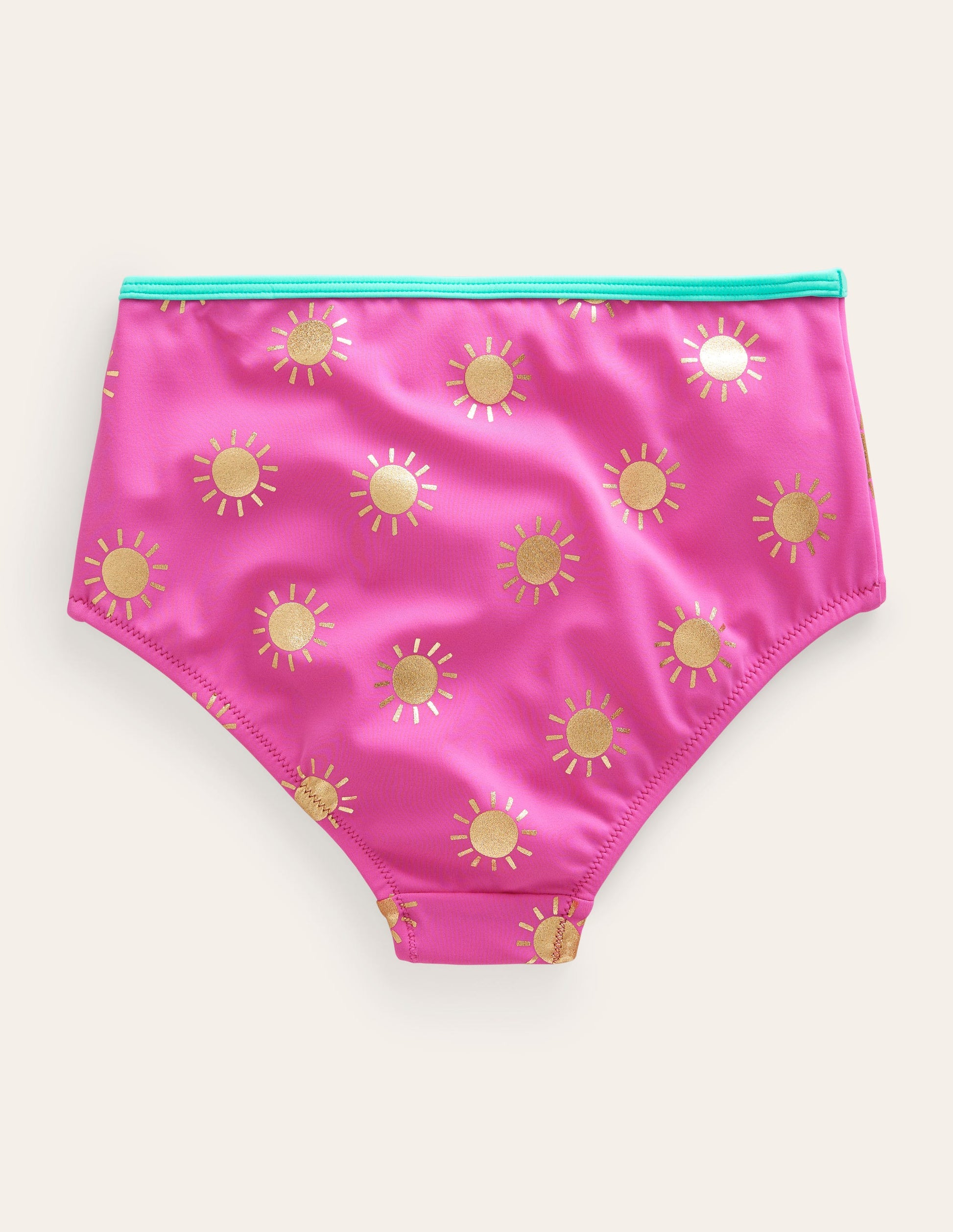 High Waisted Bikini Bottoms-Tickled Pink Gold Foil Suns-2