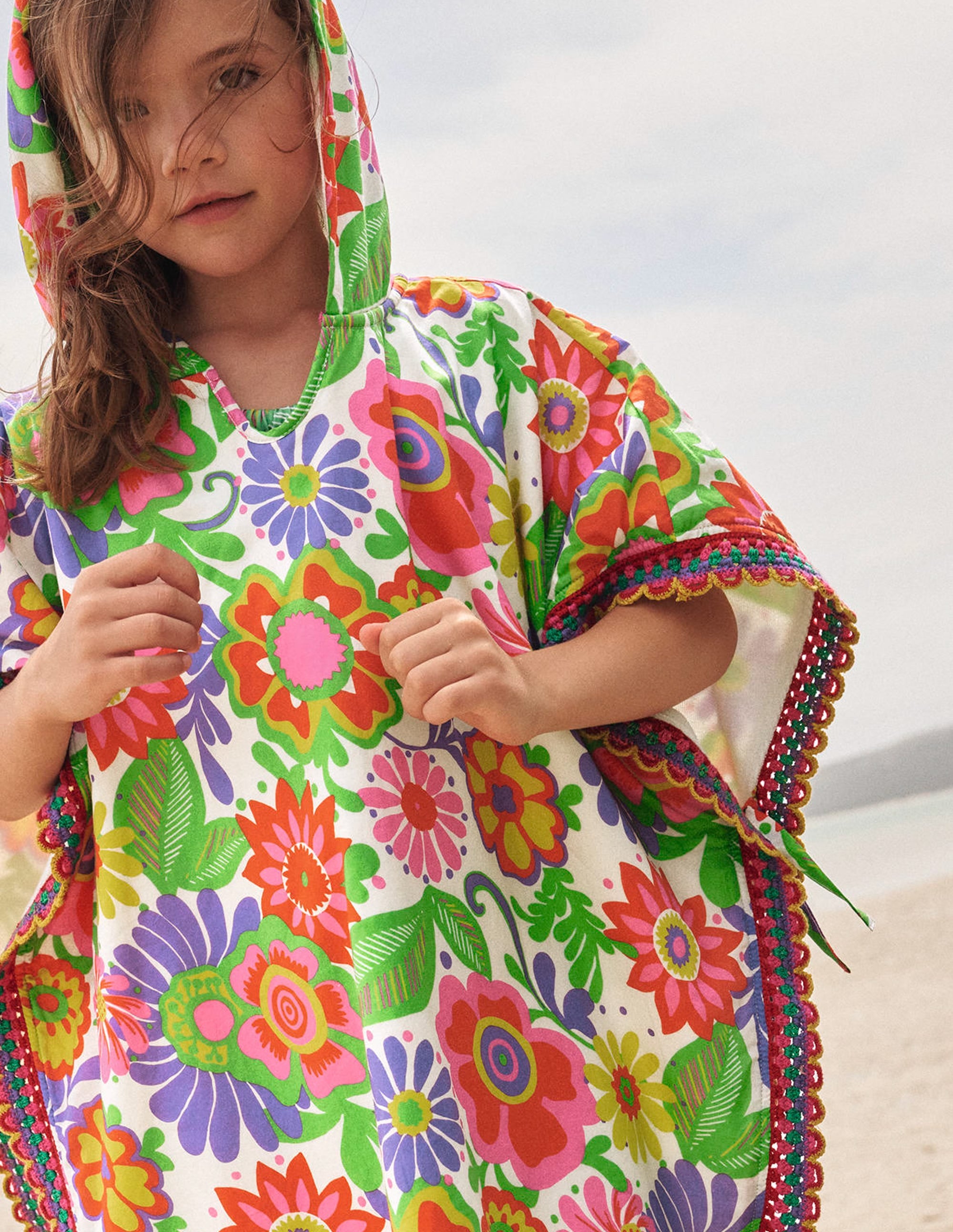Towelling Poncho Hoodie-Multi Festival Floral - Image 5