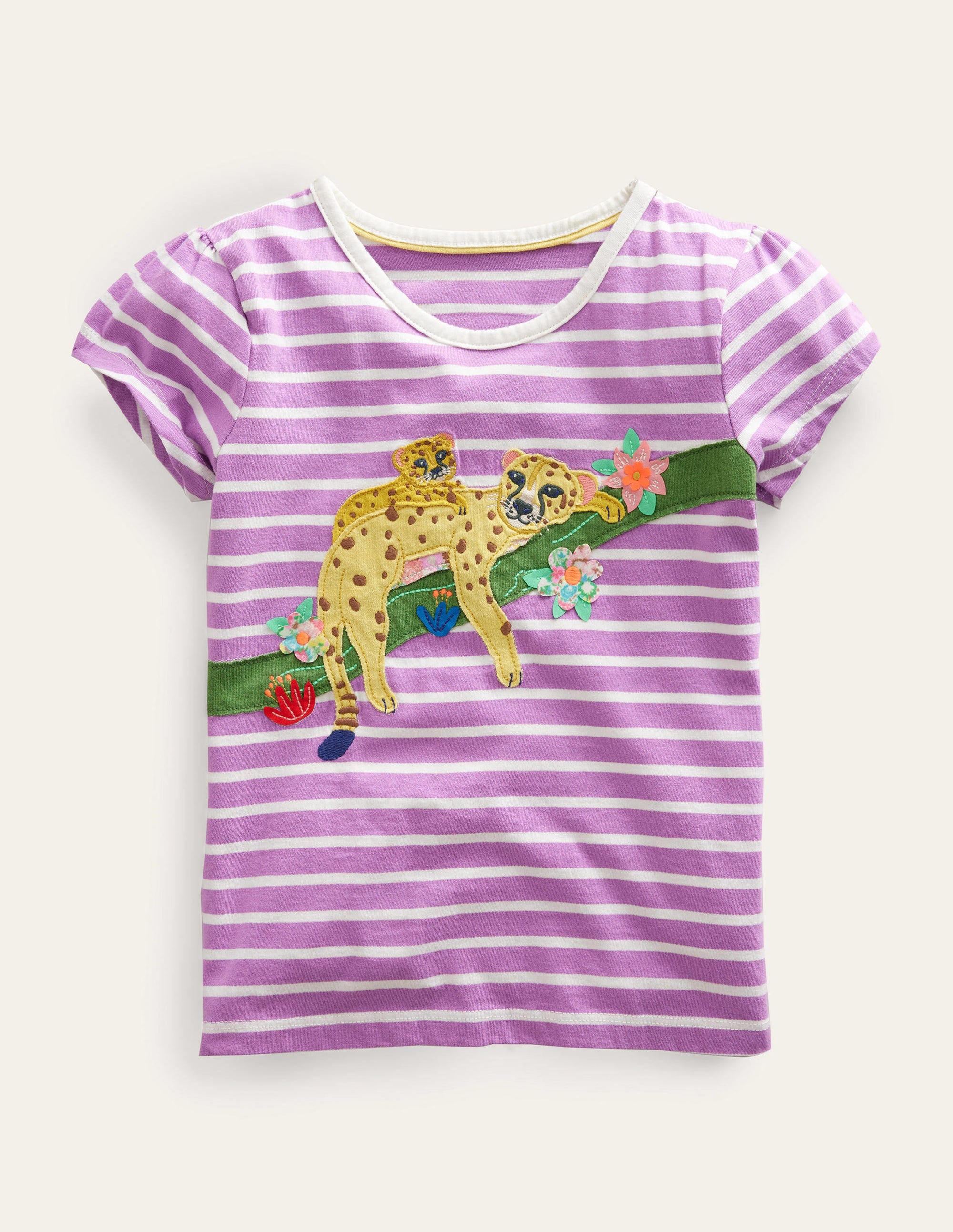 Puff Sleeve Appliqué T-shirt-Lupin Purple/Ivory Leopards - Image 1