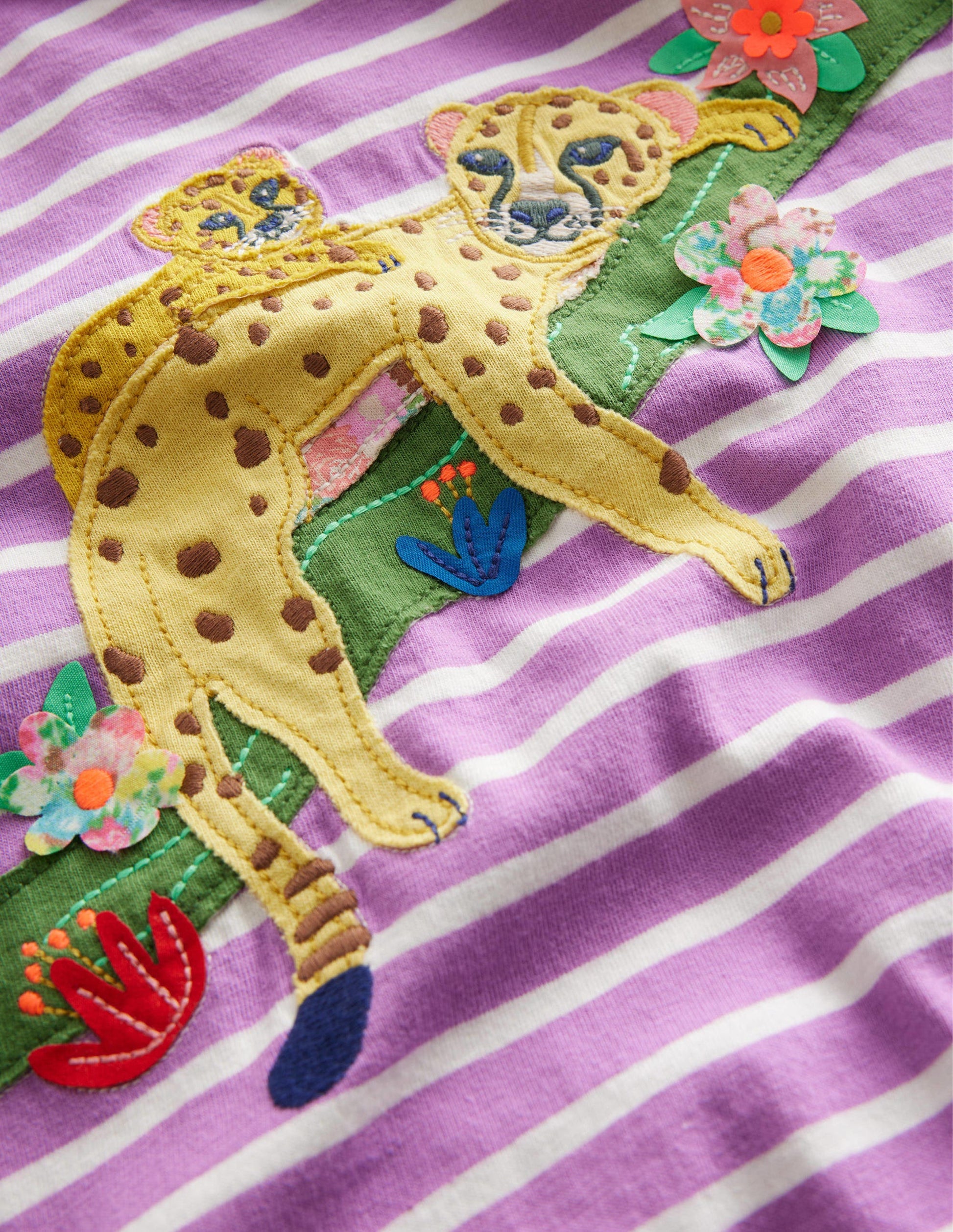 Puff Sleeve Appliqué T-shirt-Lupin Purple/Ivory Leopards-3