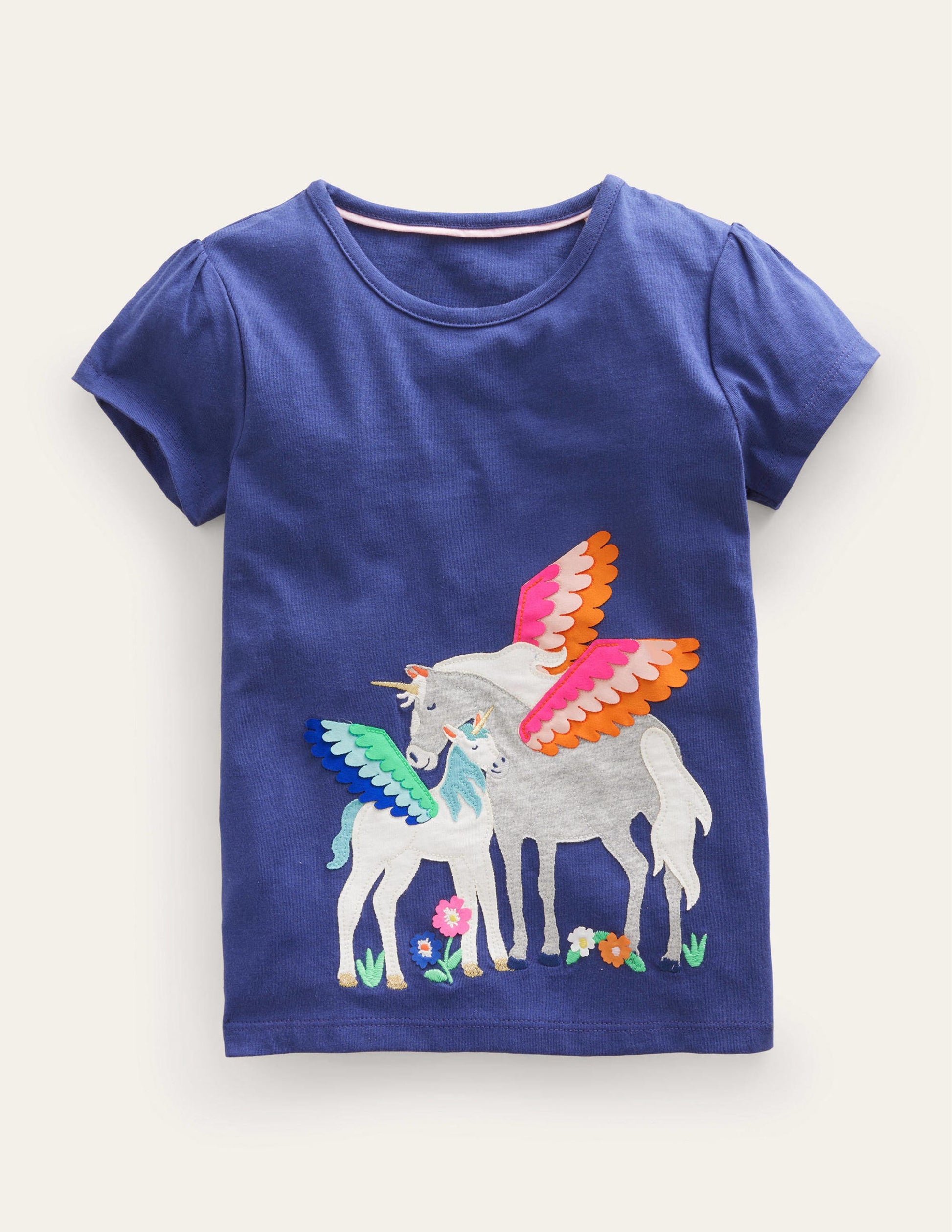 Puff Sleeve Appliqué T-shirt-Soft Starboard Unicorns-1