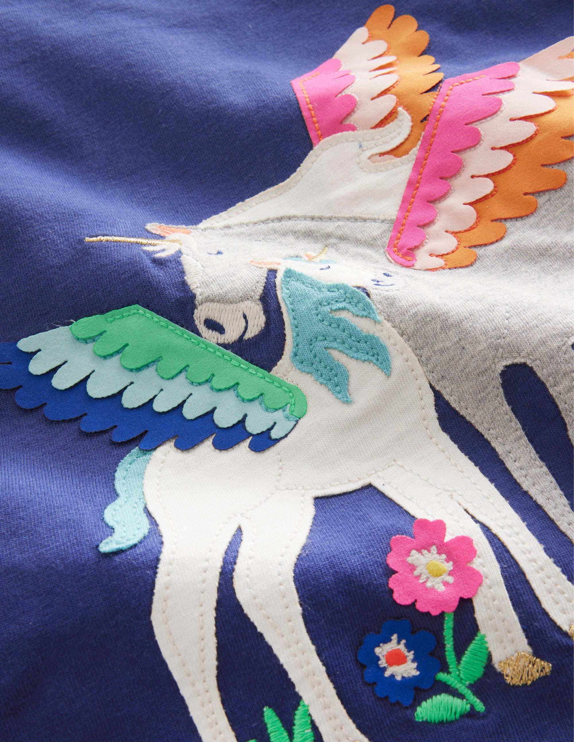 Puff Sleeve Appliqué T-shirt-Soft Starboard Unicorns - Image 3