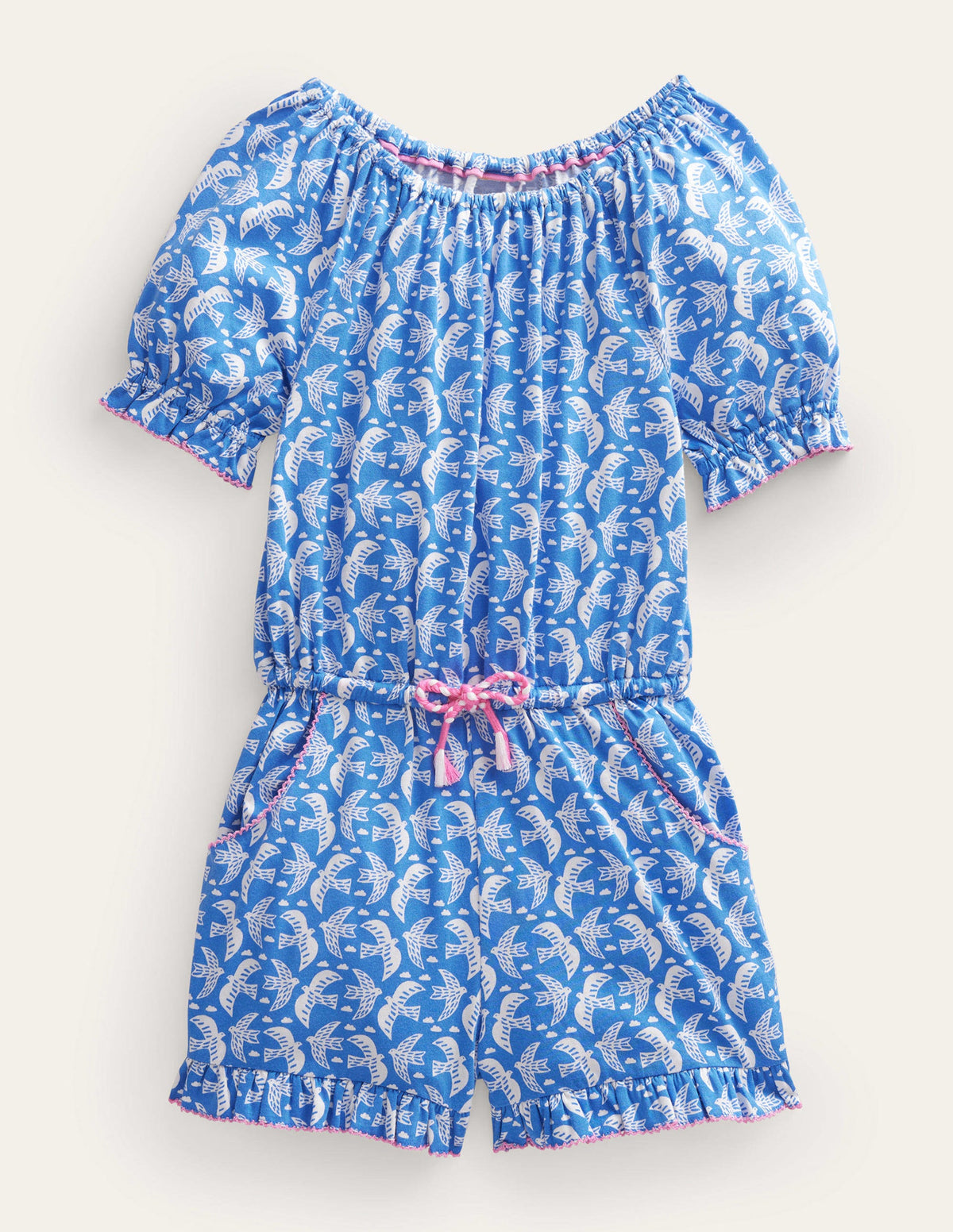 Printed Jersey Playsuit-Cabana Blue Birds - Image 1