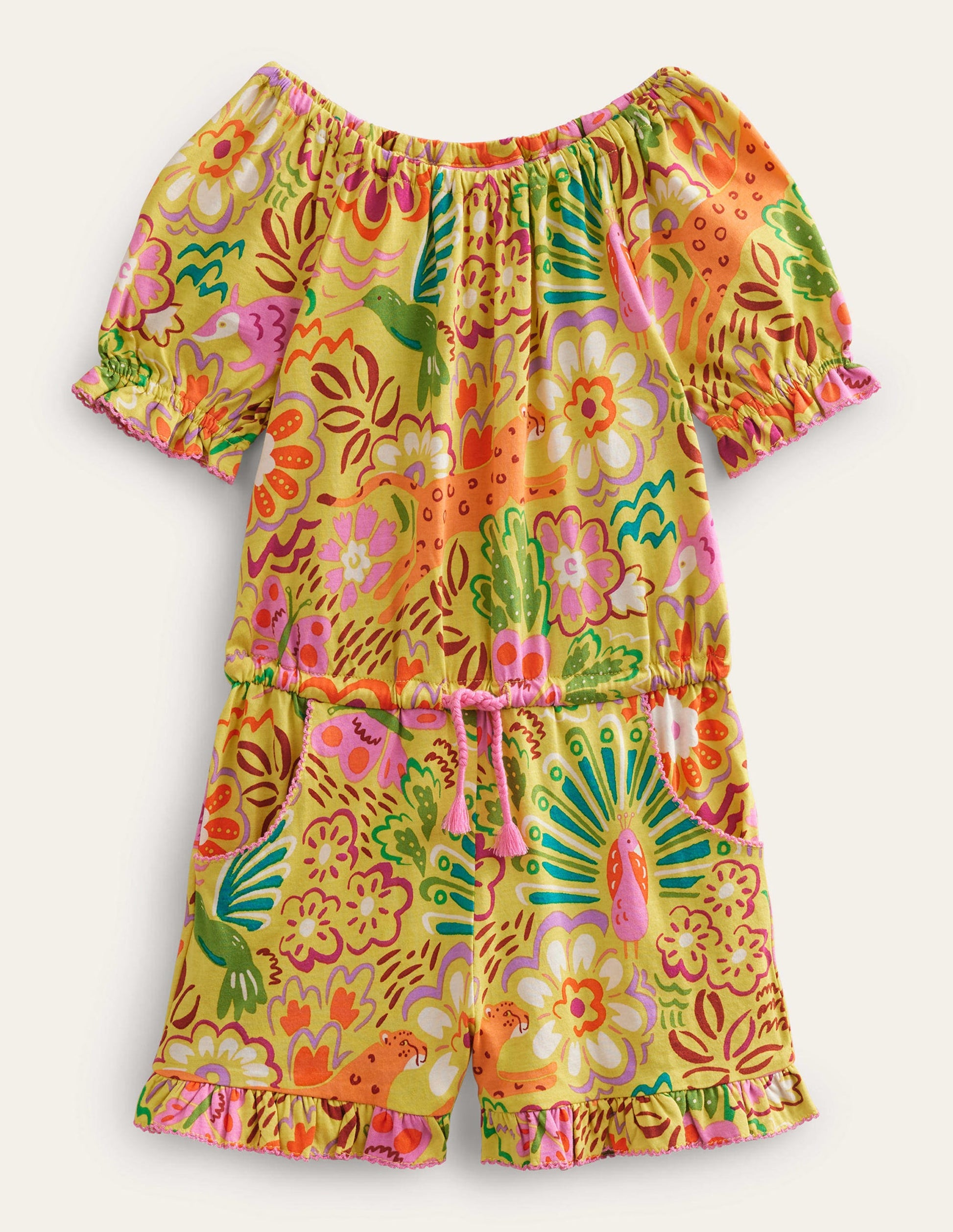 Printed Jersey Playsuit-Gooseberry Yellow Floral-1