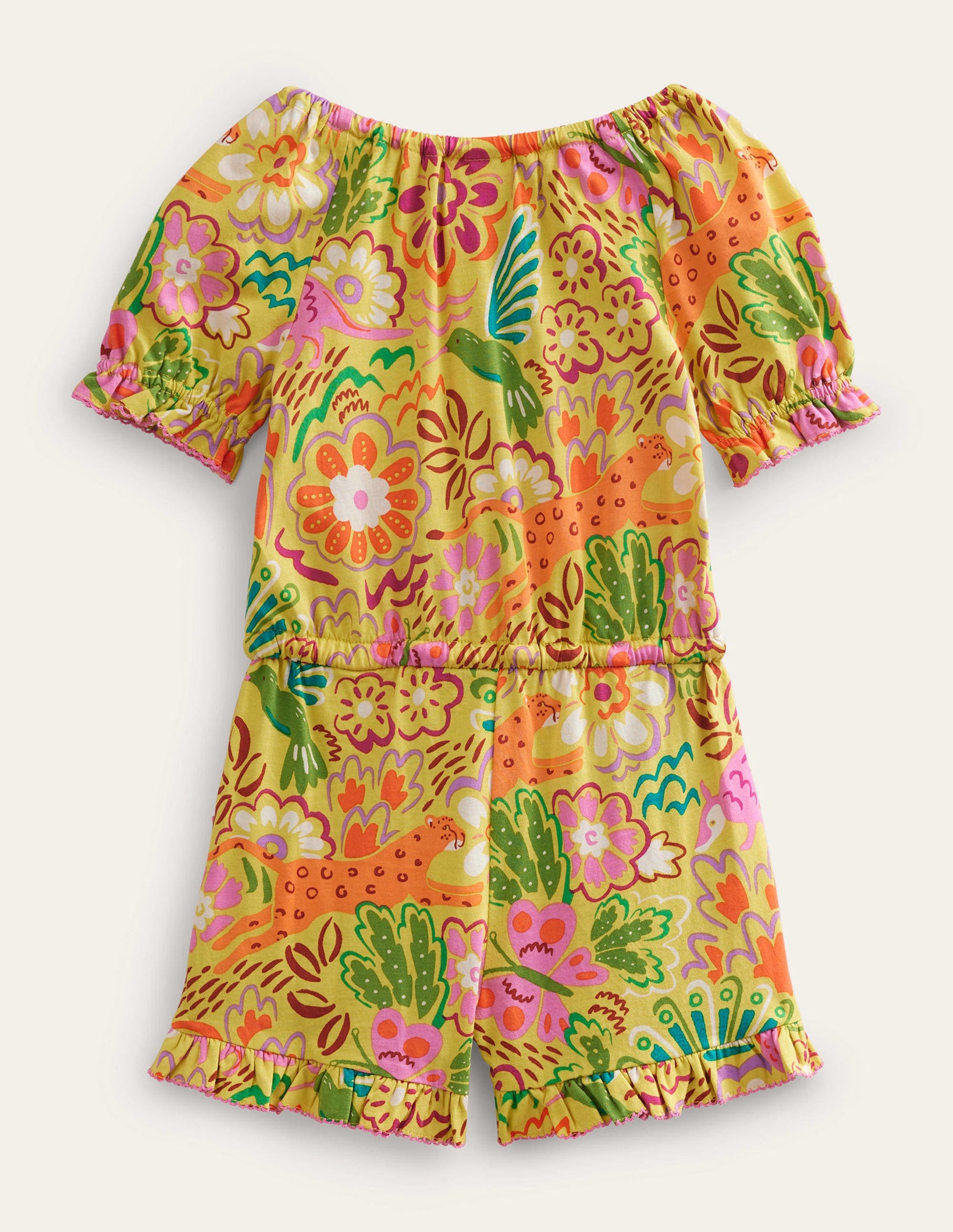 Printed Jersey Playsuit-Gooseberry Yellow Floral-2