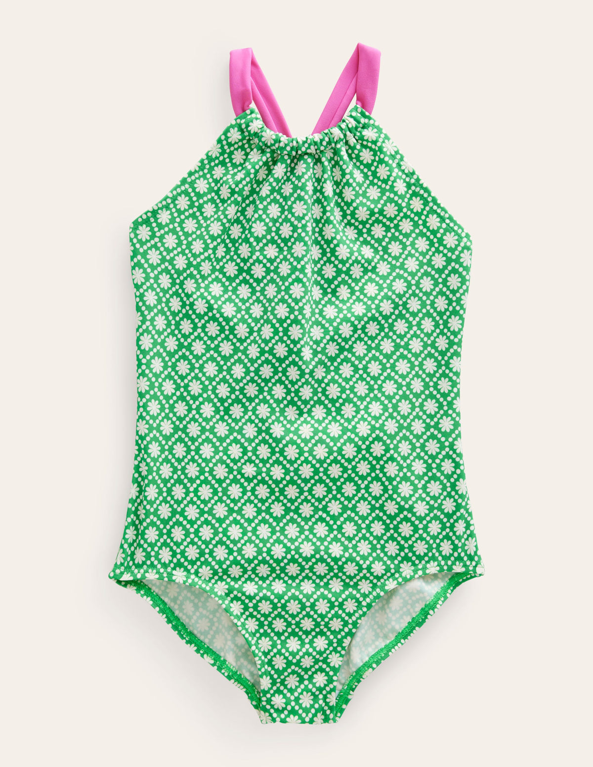 Loop Back Swimsuit-Ivory School Green Daisy Dot-1