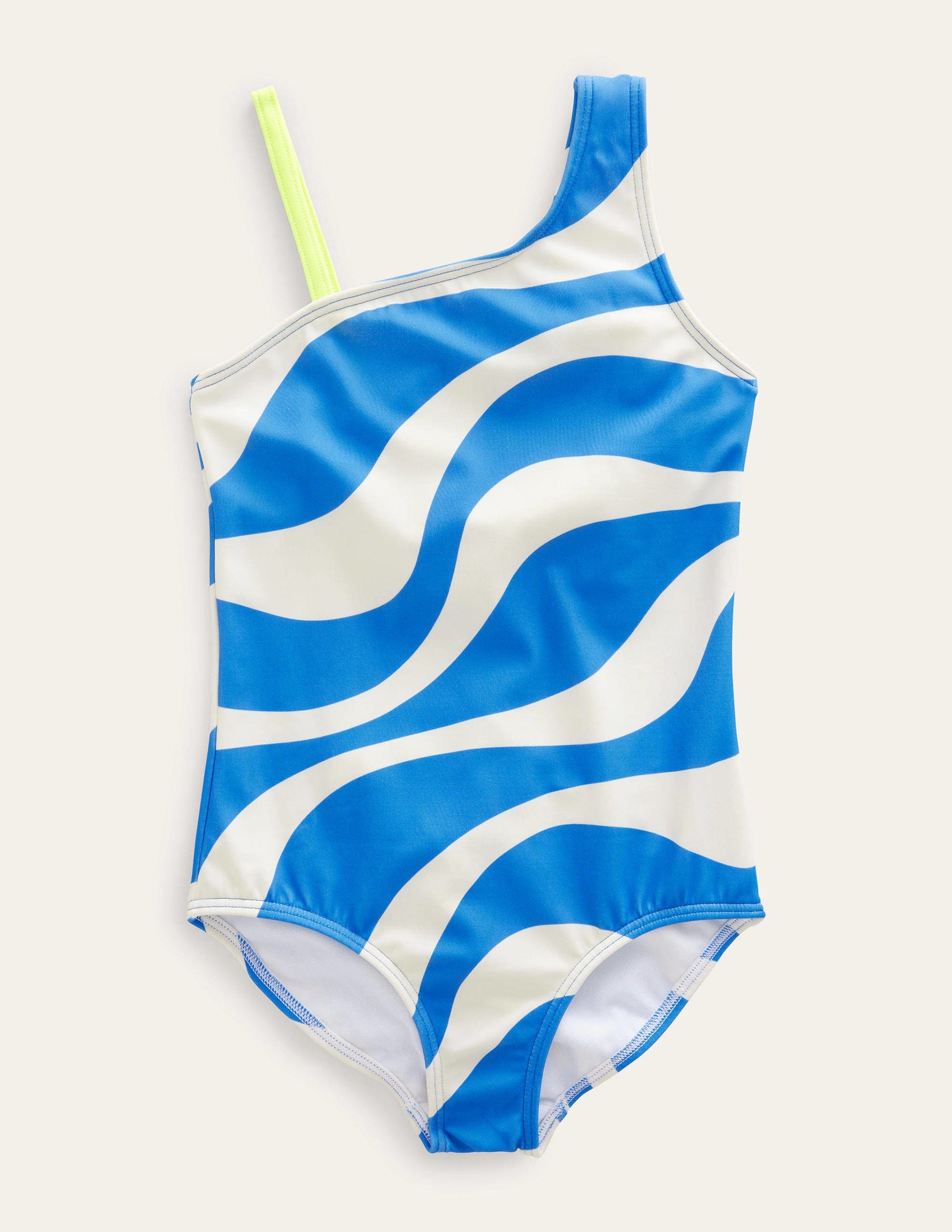 One Shoulder Swimsuit-Ivory and Cabana Blue Wave-1