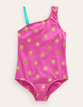 One Shoulder Swimsuit-Tickled Pink Gold Foil Suns
