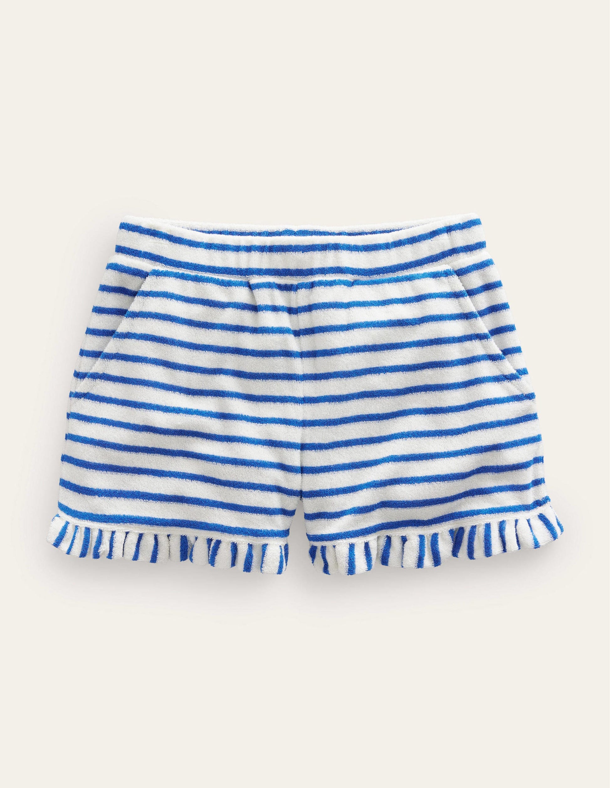 Frill Hem Towelling Shorts-Cabana Blue/Ivory-1