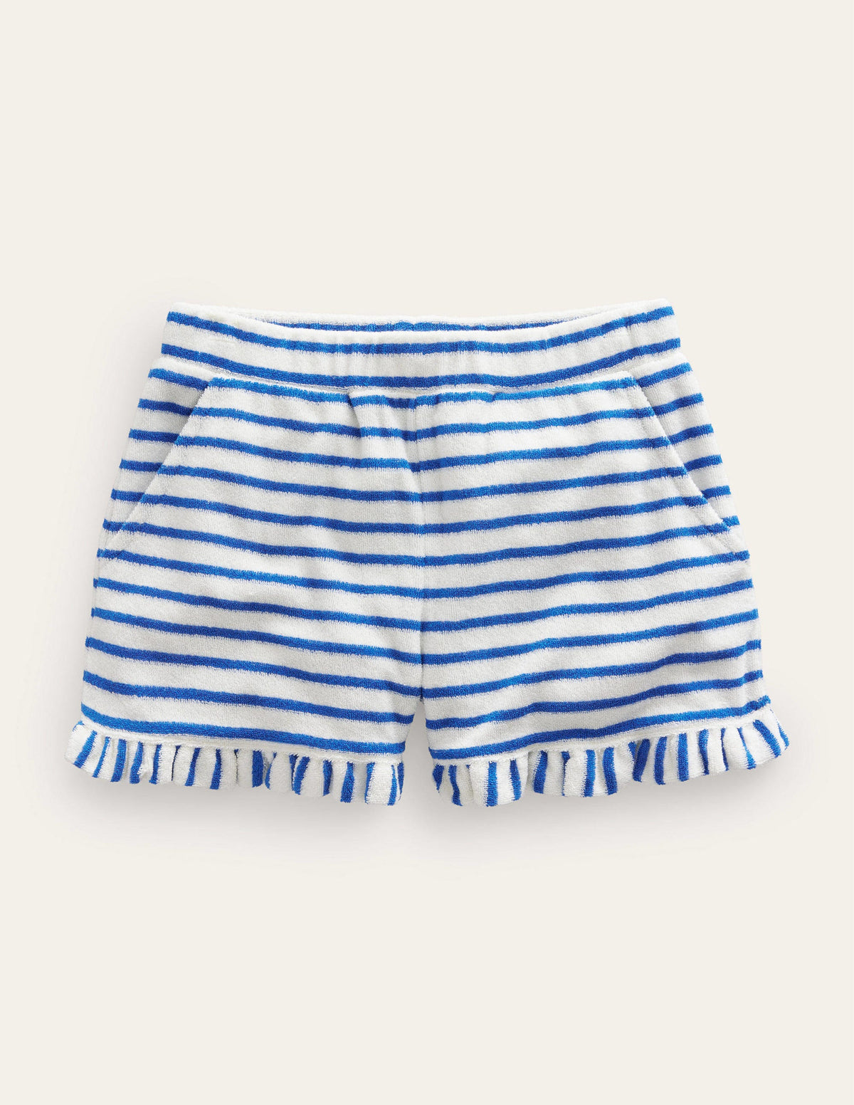 Frill Hem Towelling Shorts-Cabana Blue/Ivory - Image 1