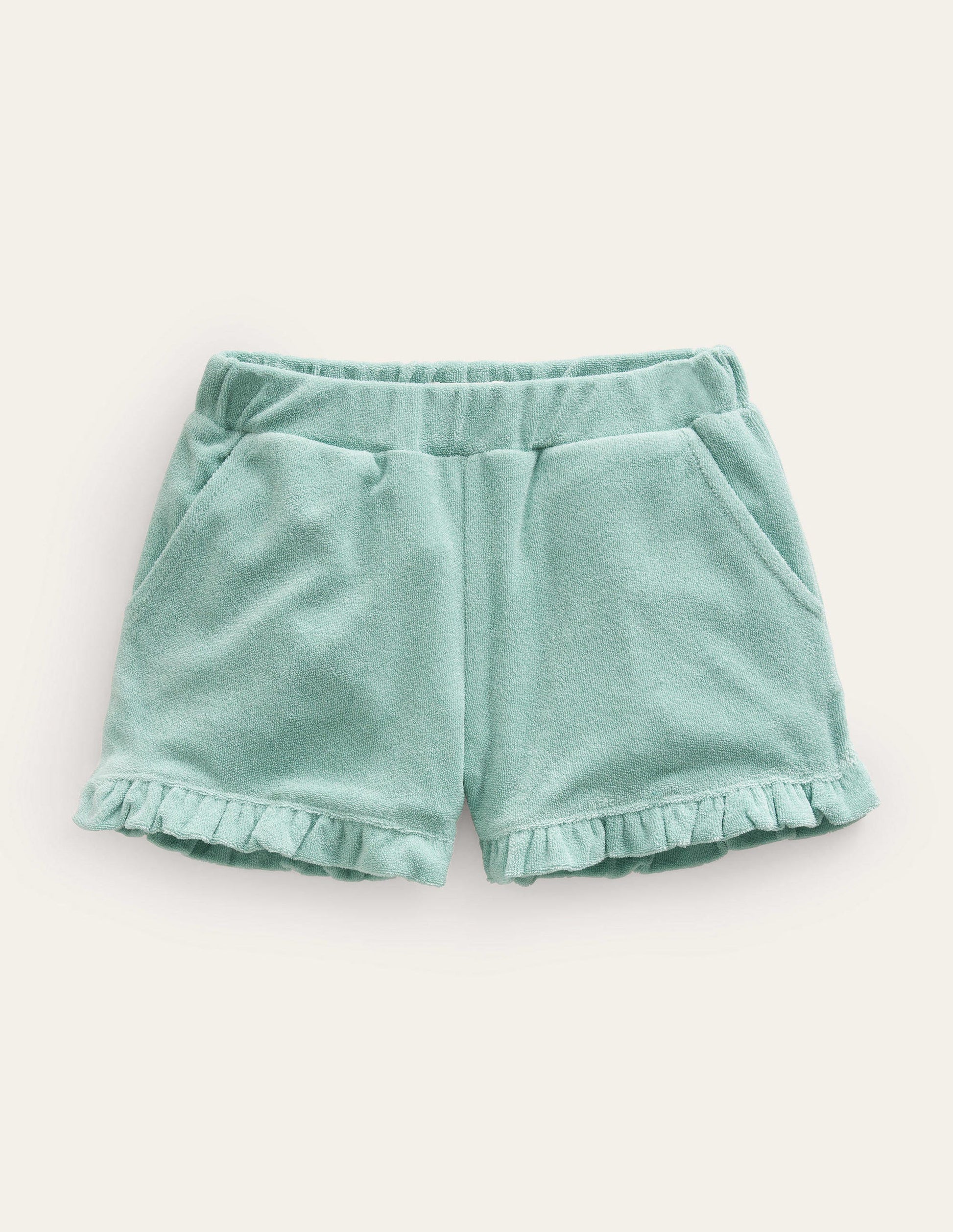 Frill Hem Towelling Shorts-Hot Spring Blue-1