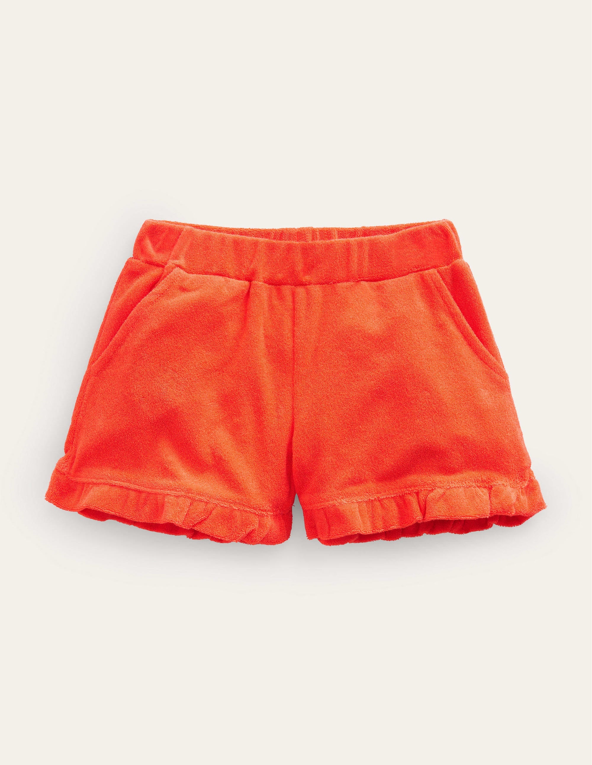 Frill Hem Towelling Shorts-Mandarin Orange - Image 1