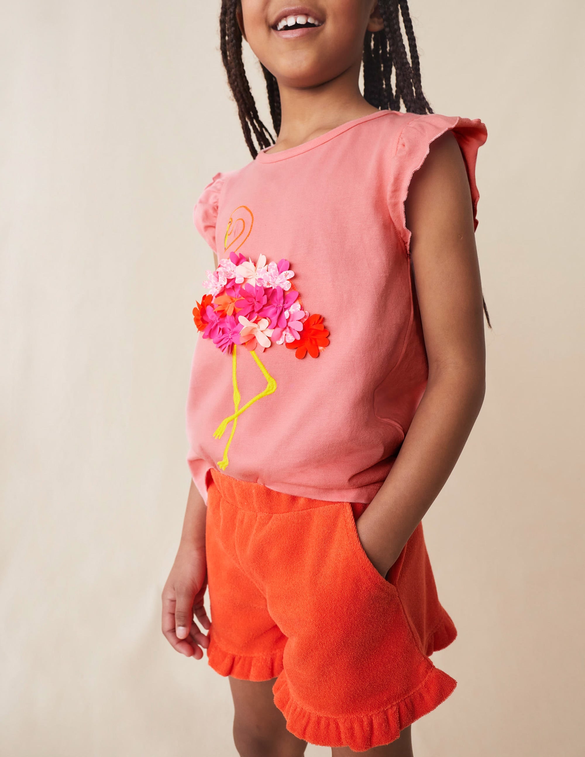 Frill Hem Towelling Shorts-Mandarin Orange - Image 4