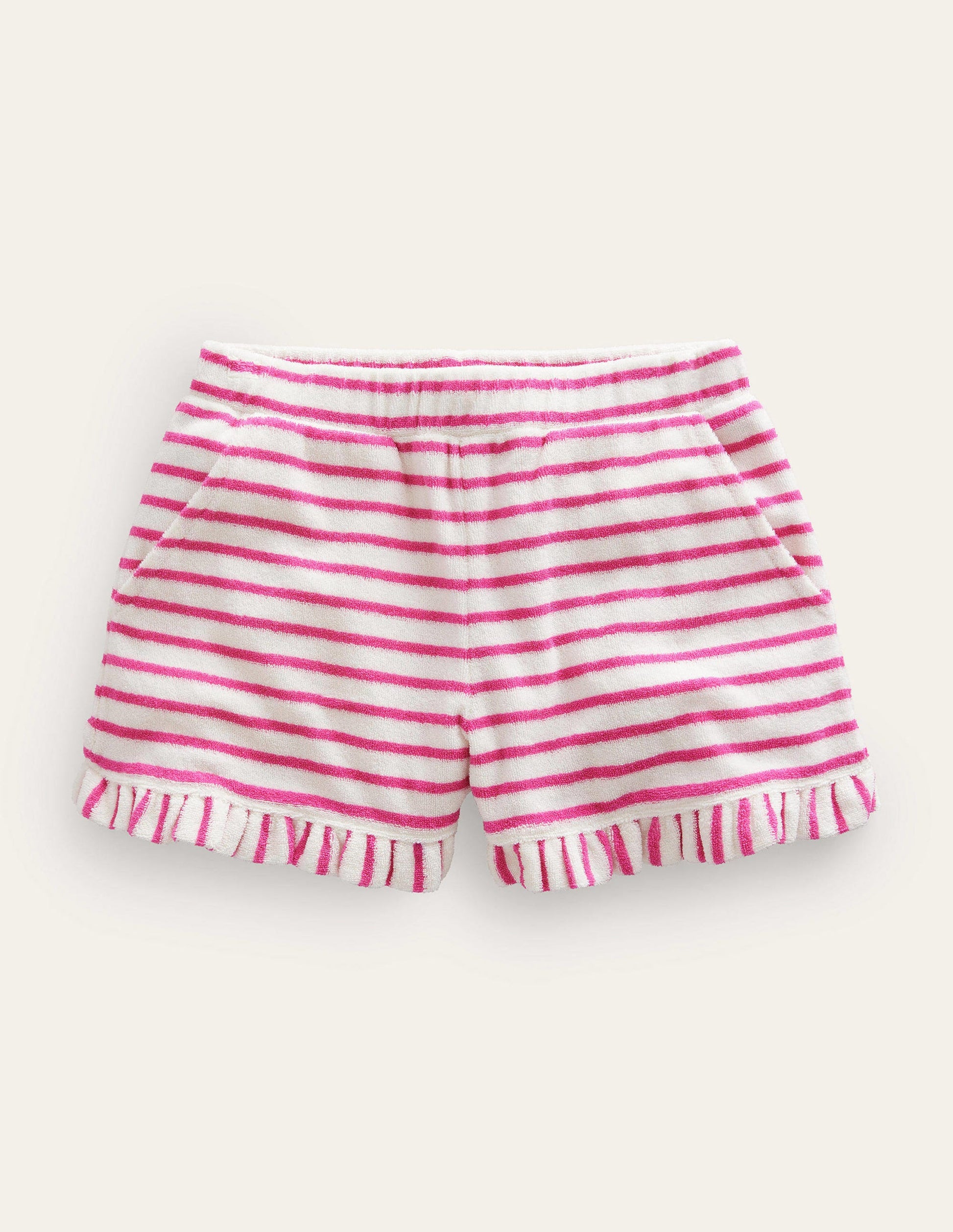 Frill Hem Towelling Shorts-Tickled Pink/Ivory-1