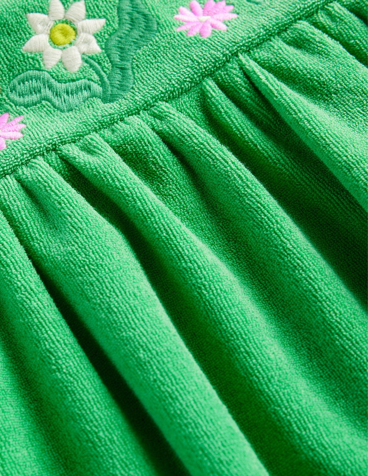 Embroidered Towelling Dress-Aloe Green Flowers-3