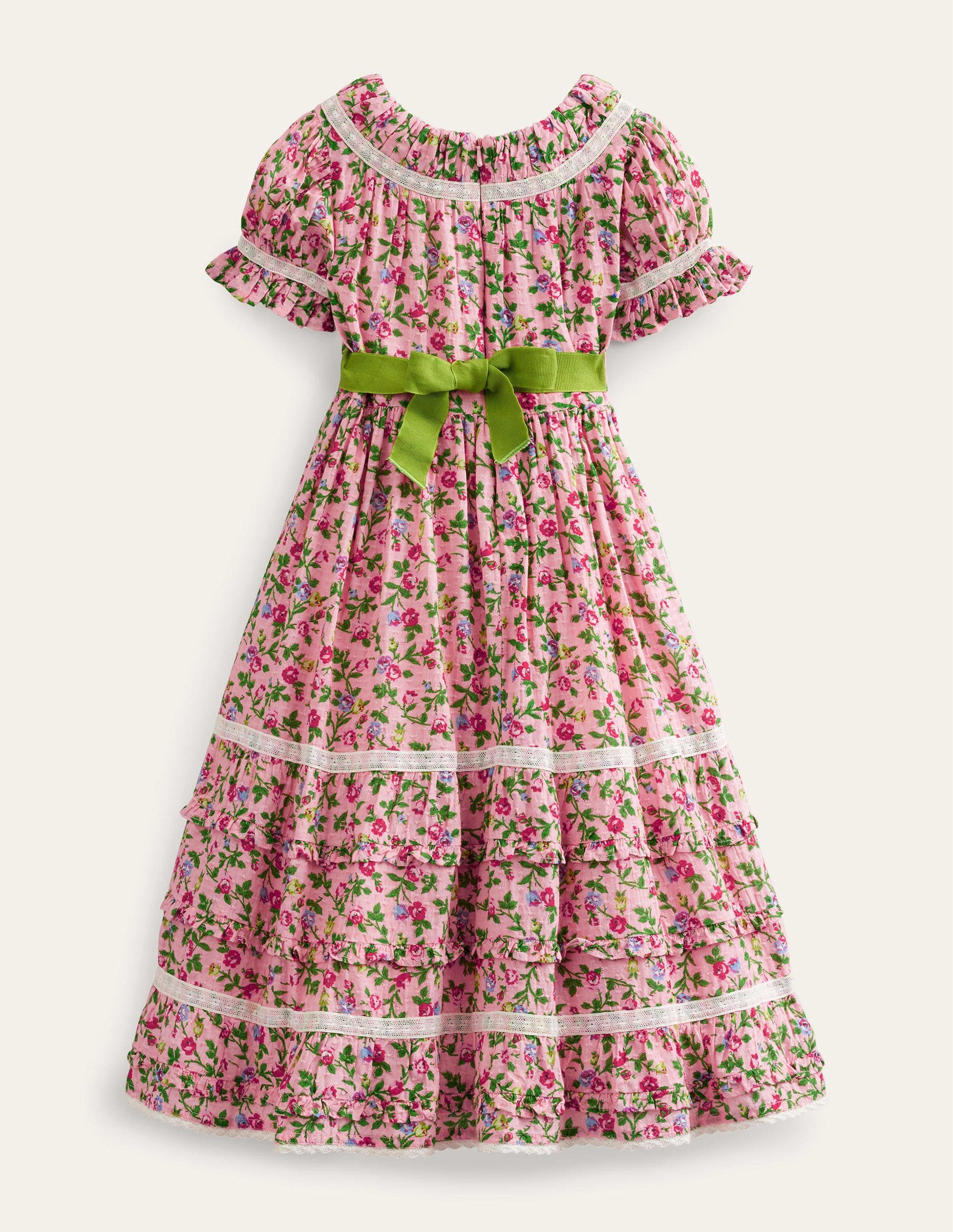 Printed Lace Trim Party Dress-Rambling Rose Pink-2