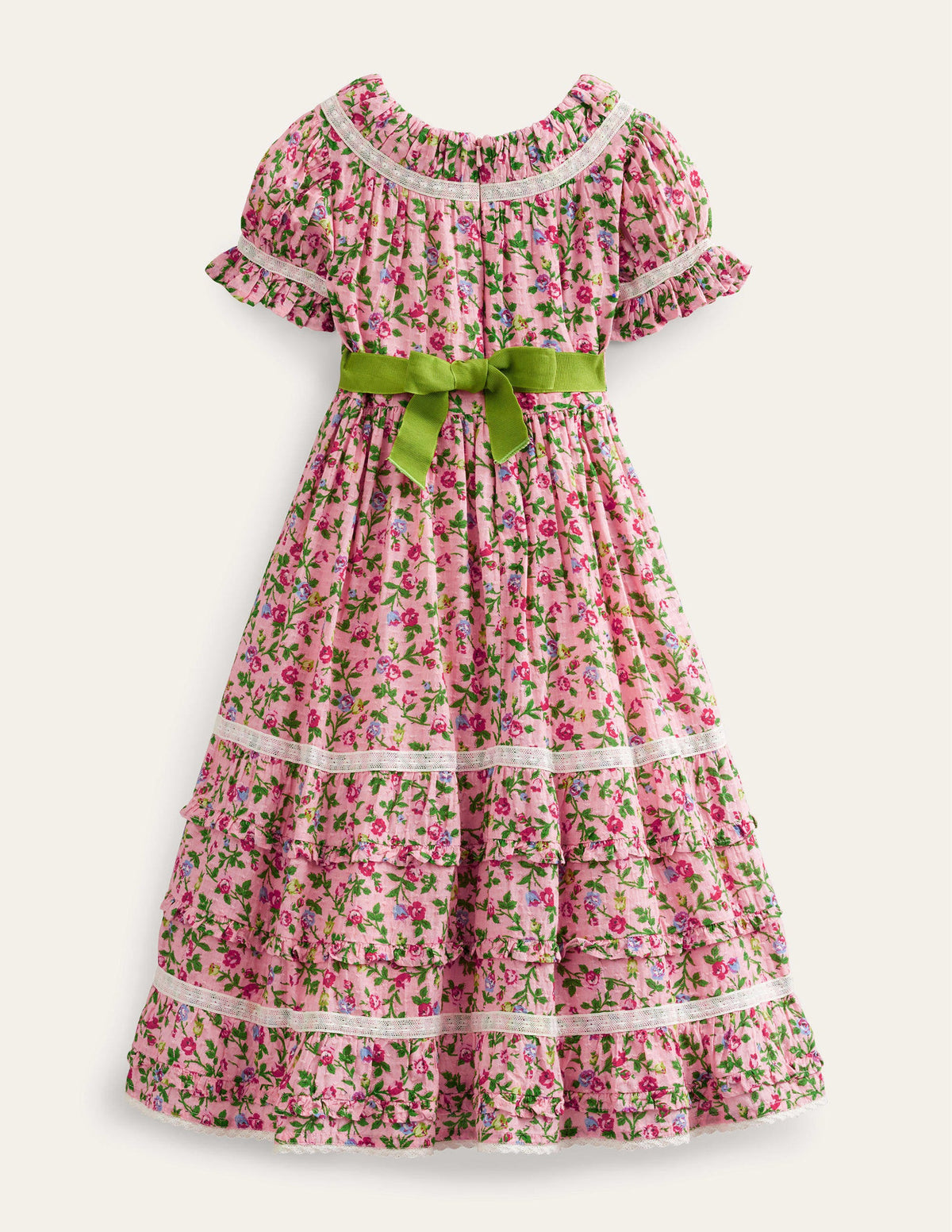 Printed Lace Trim Party Dress-Rambling Rose Pink - Image 2