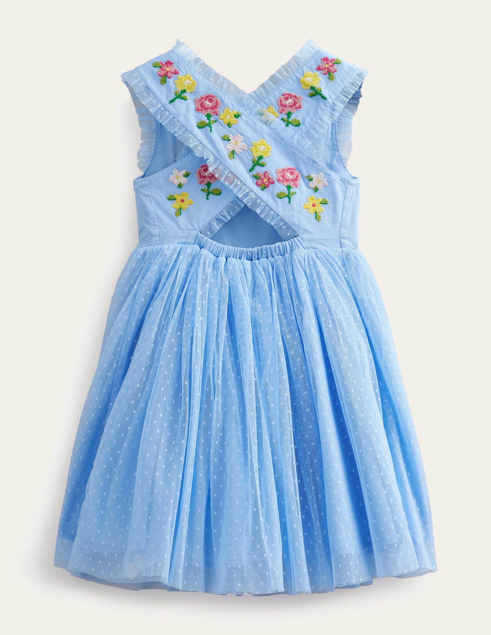 Embroidered Cross-Back Dress-Whisper Blue-2