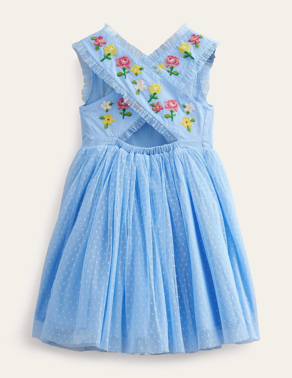 Embroidered Cross-Back Dress-Whisper Blue - Image 2