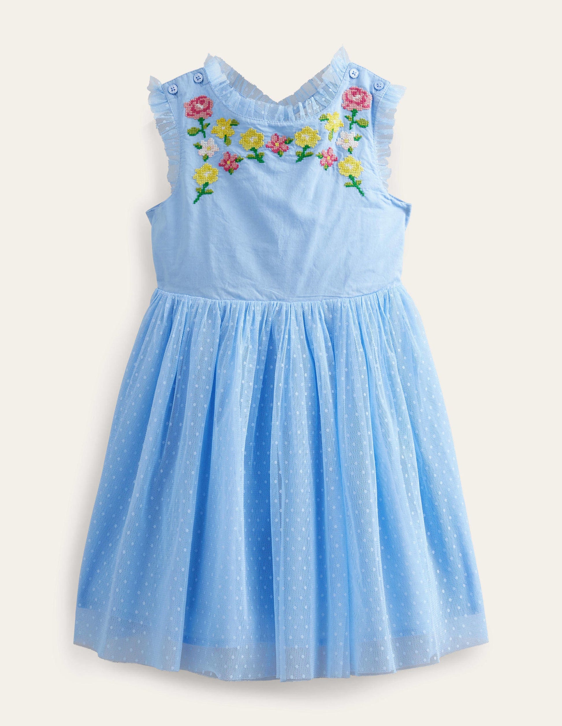 Embroidered Cross-Back Dress-Whisper Blue-1