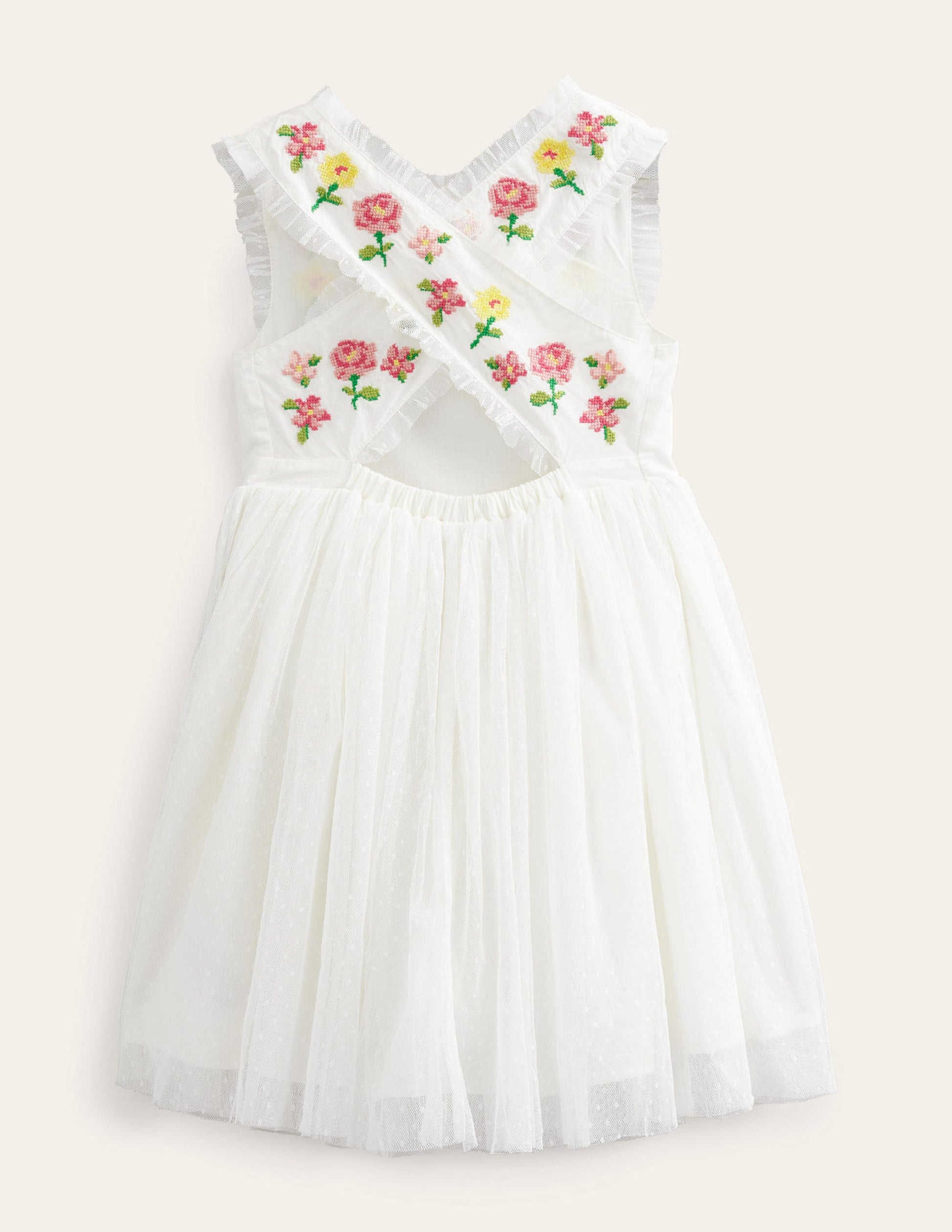 Embroidered Cross-Back Dress-Ivory-2