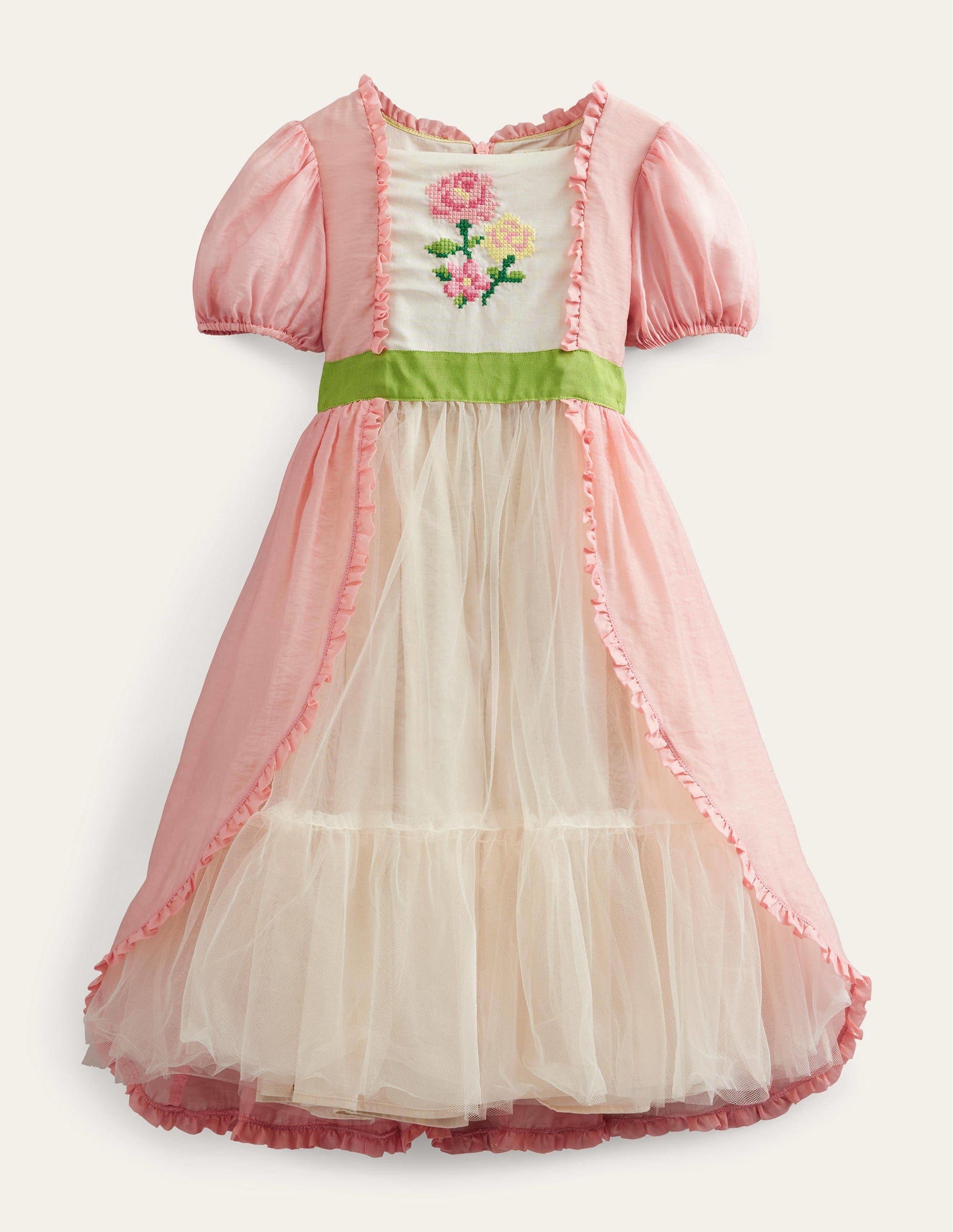 Puff Sleeve Embroidered Dress-Provence Dusty Pink-1