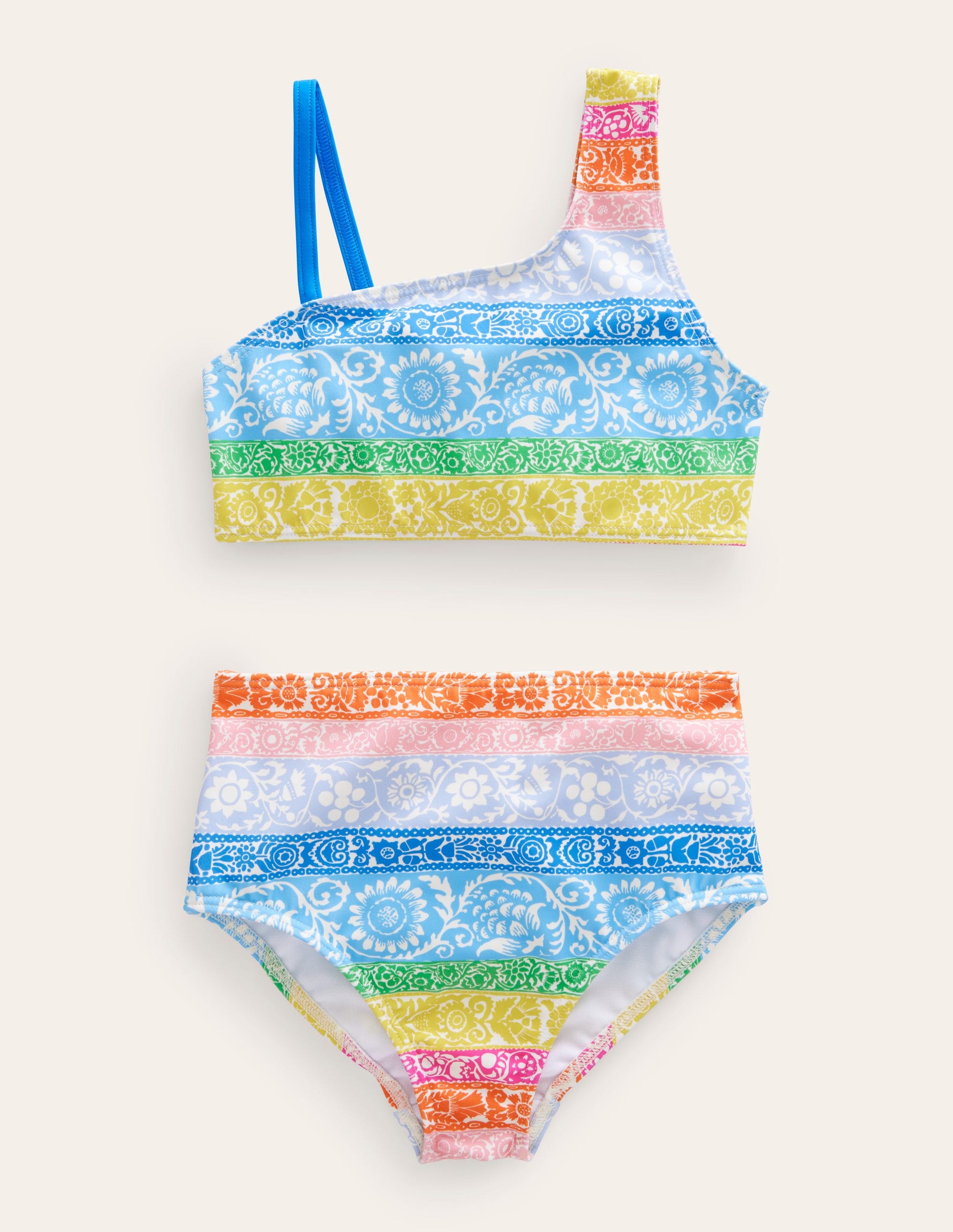 One Shoulder Bikini-Ivory, Multi  Wallpaper Stripe-1