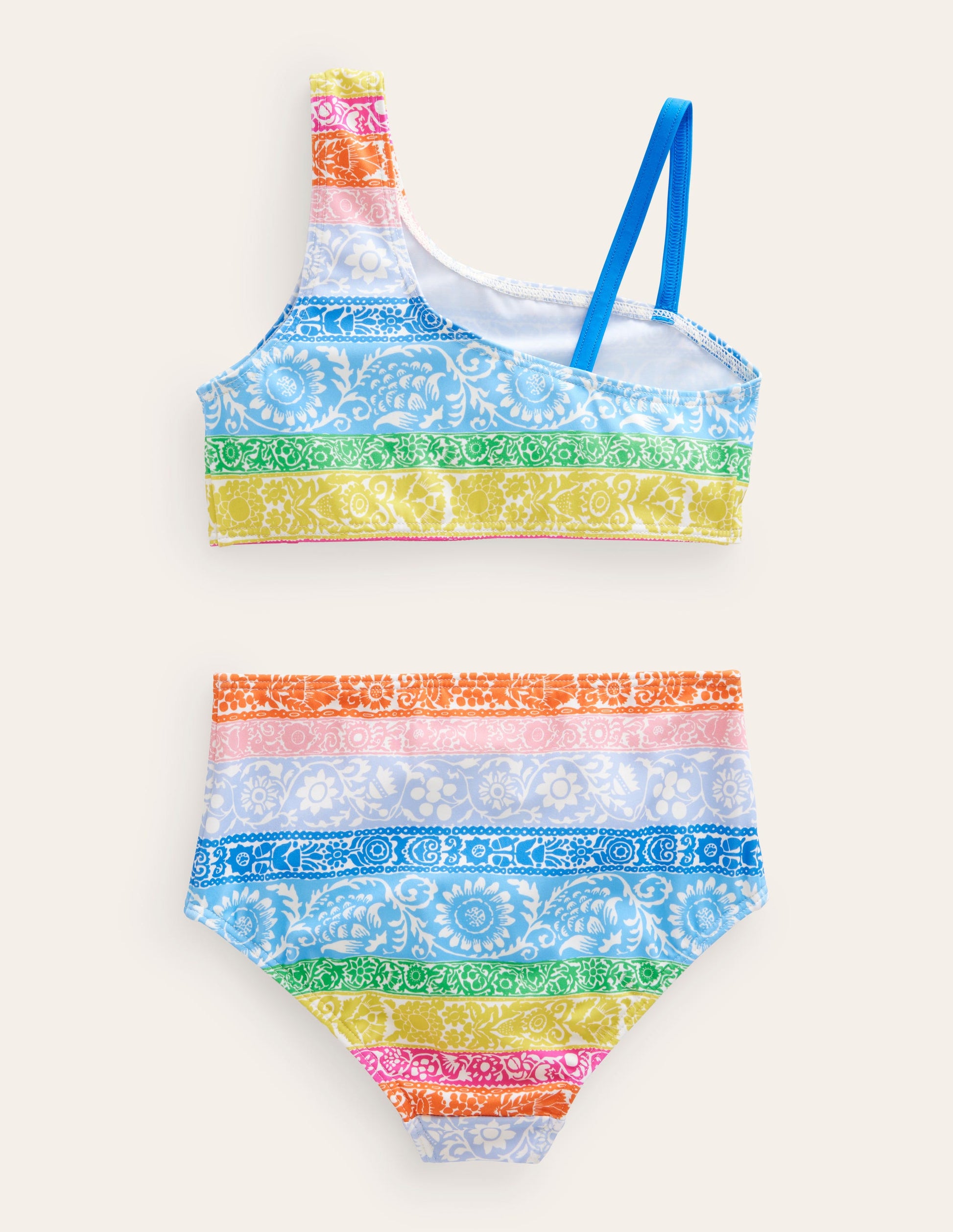 One Shoulder Bikini-Ivory, Multi  Wallpaper Stripe-2