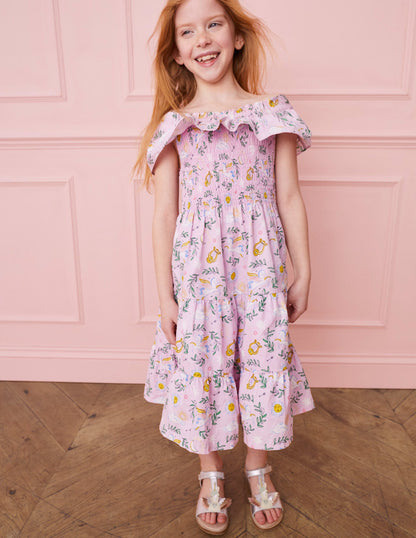 Shirred Woven Midi Dress-Winsome Orchid Greek Toile-4