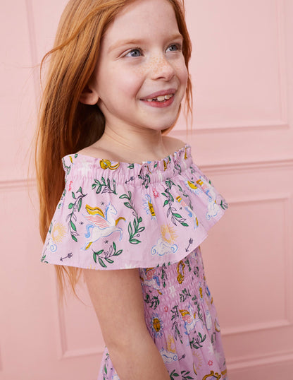 Shirred Woven Midi Dress-Winsome Orchid Greek Toile-5